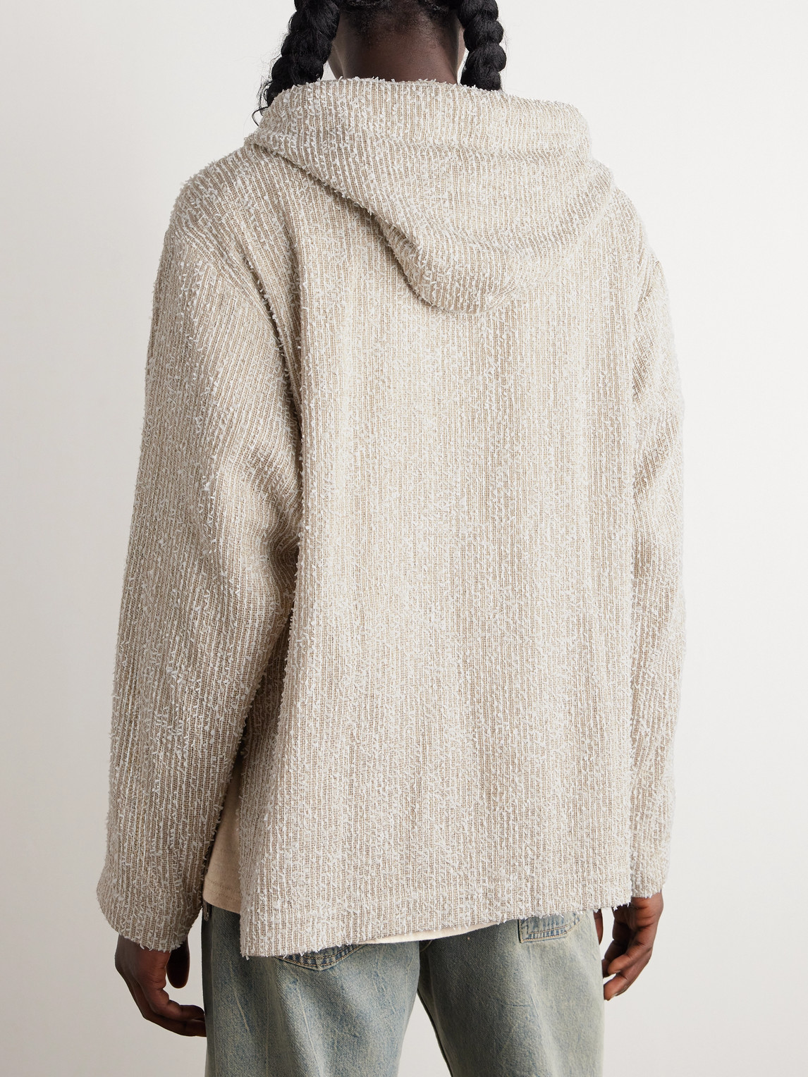 Shop 4sdesigns Jerga Leather-trimmed Tweed Hoodie In White