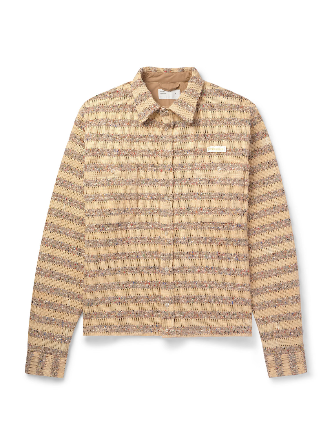 Logo-Appliquéd Raffia and Tweed Overshirt