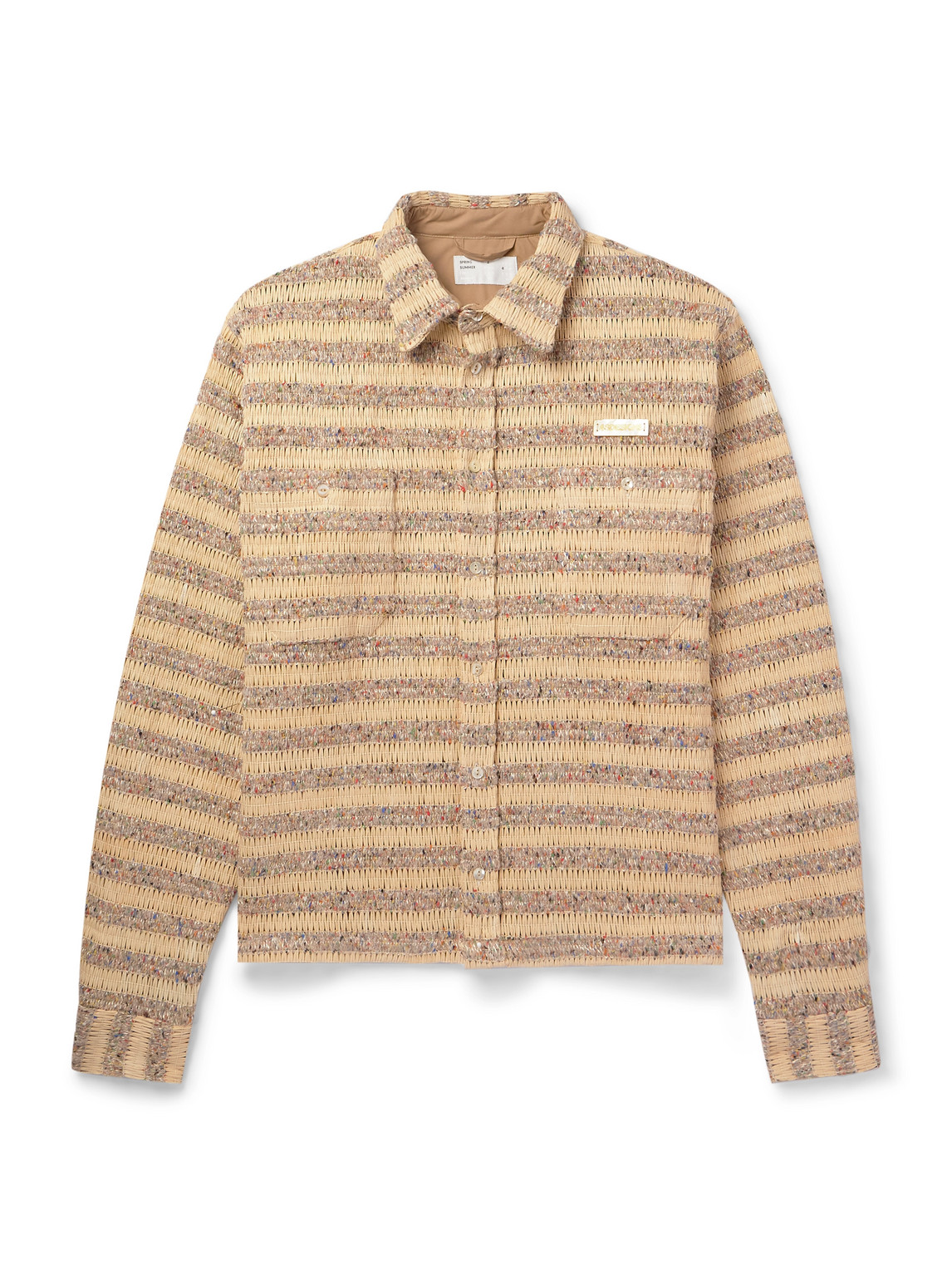 4sdesigns Logo-appliquéd Raffia And Tweed Overshirt In Neutrals