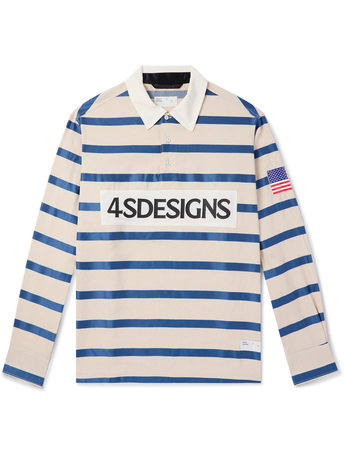Rugby Appliquéd Striped Lyocell and Linen-Blend Polo Shirt