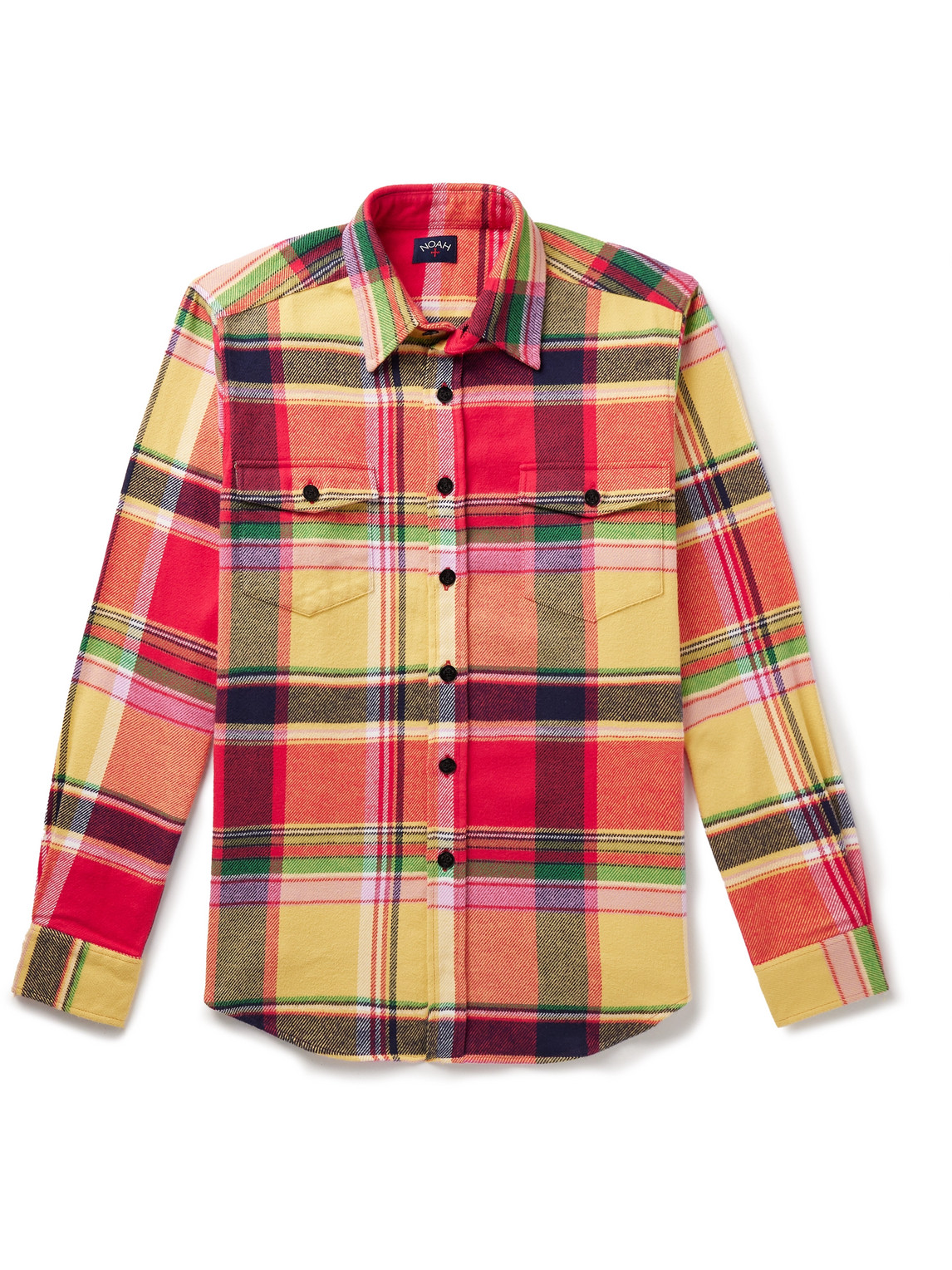 Shop Noah Checked Brushed Cotton-flannel Shirt In Red