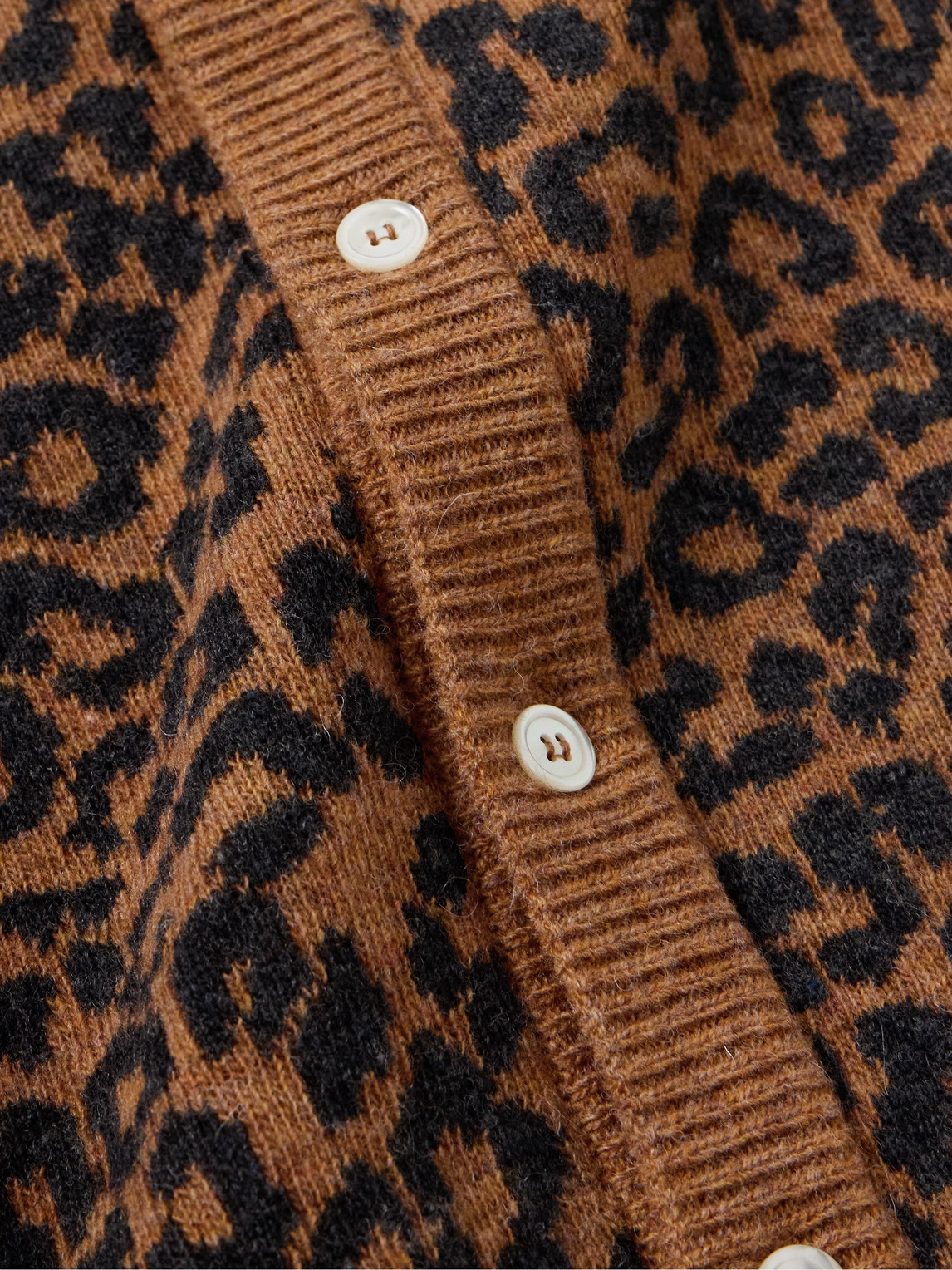 Shop Noah Leopard-jacquard Wool Cardigan In Brown