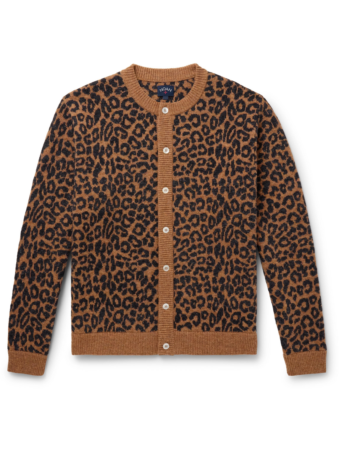 Shop Noah Leopard-jacquard Wool Cardigan In Brown