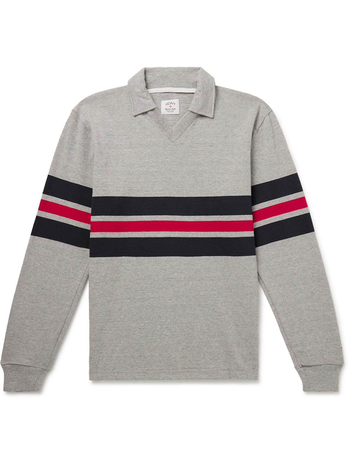 Noah Pitch Practice Striped Cotton-jersey Polo Shirt In Gray