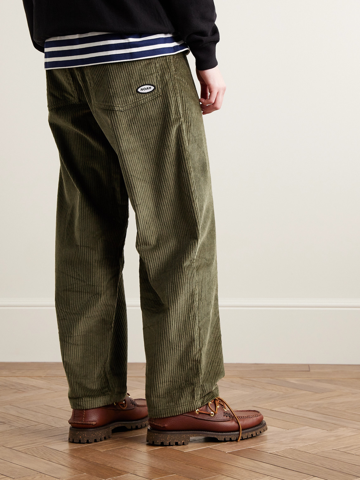 Shop Noah Straight-leg Cotton-corduroy Trousers In Green