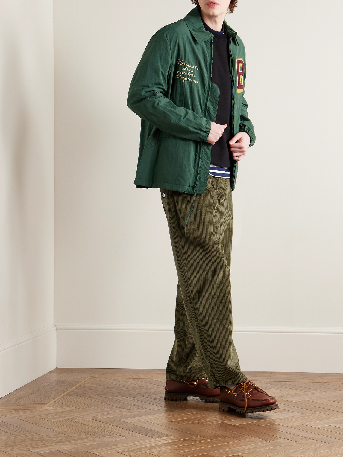 Shop Noah Straight-leg Cotton-corduroy Trousers In Green