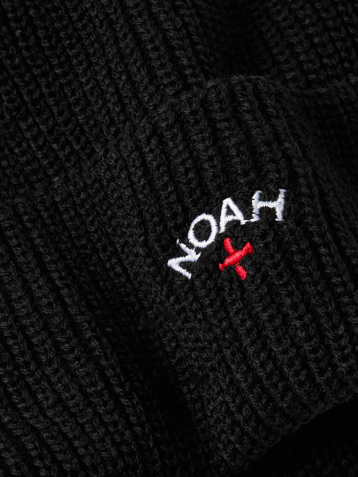 Shop Noah Core Logo-embroidered Ribbed-knit Beanie In Black