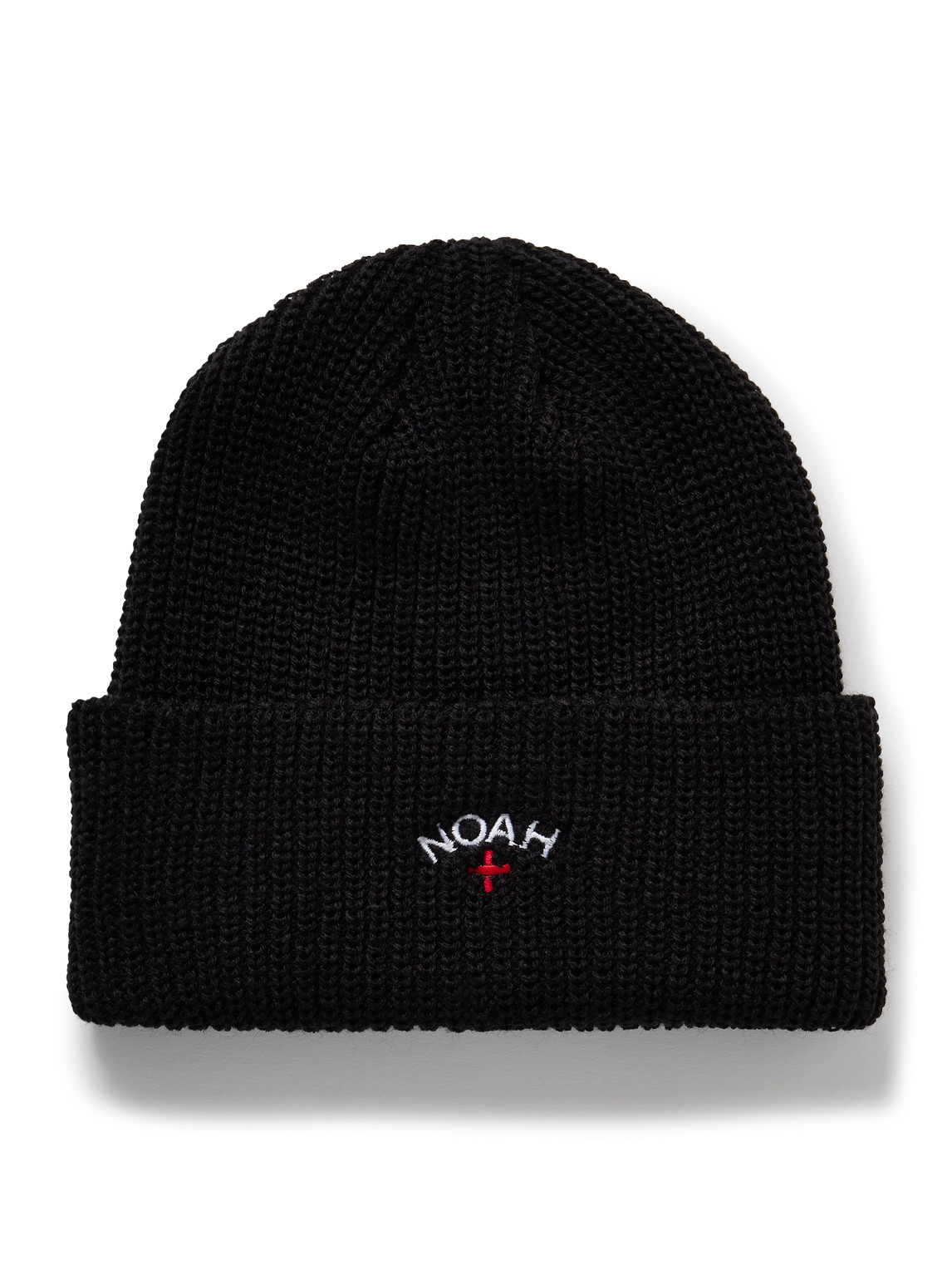 Noah Core Logo-embroidered Ribbed-knit Beanie In Black