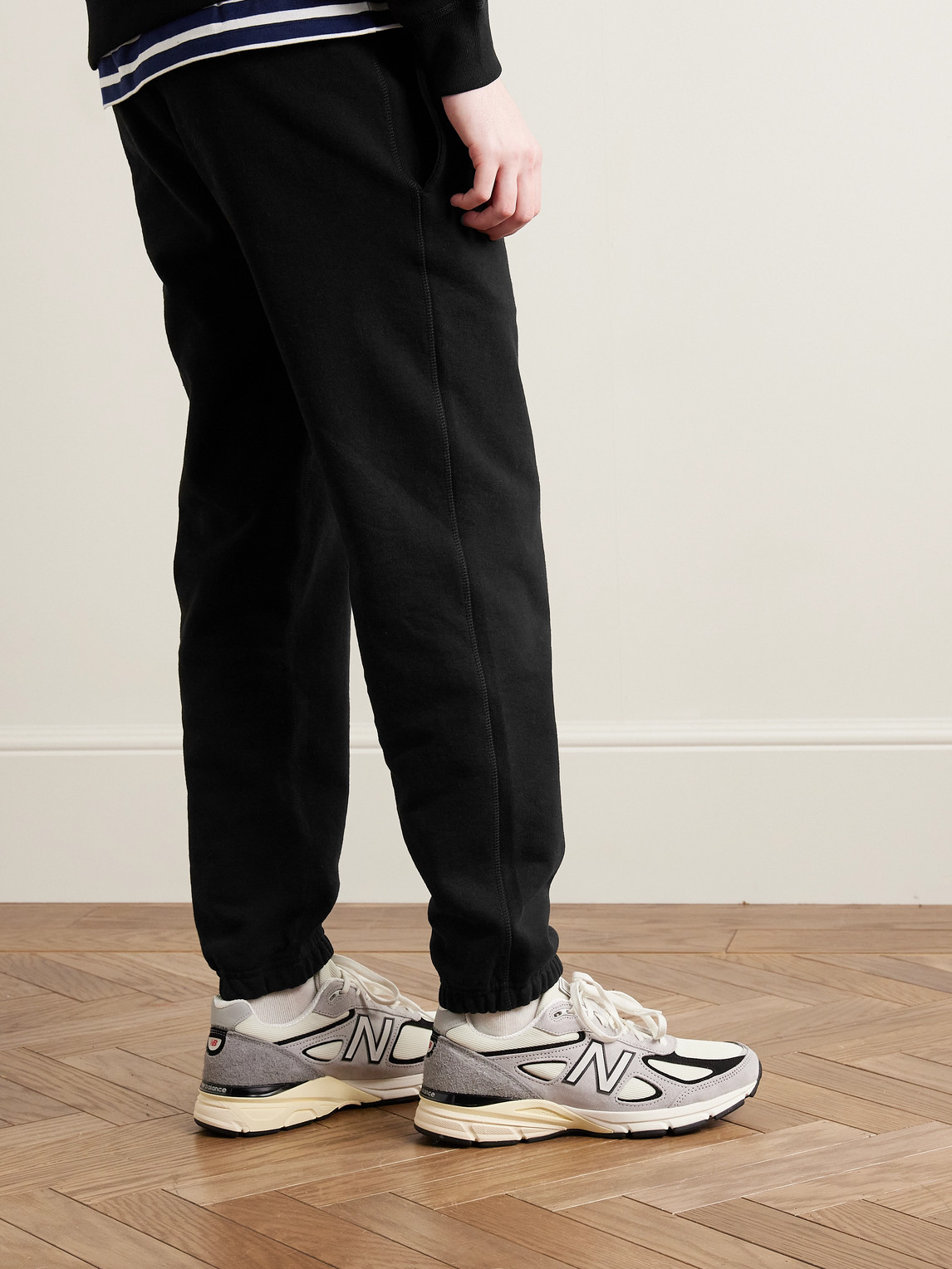 Shop Noah Core Tapered Logo-embroidered Cotton-jersey Sweatpants In Black