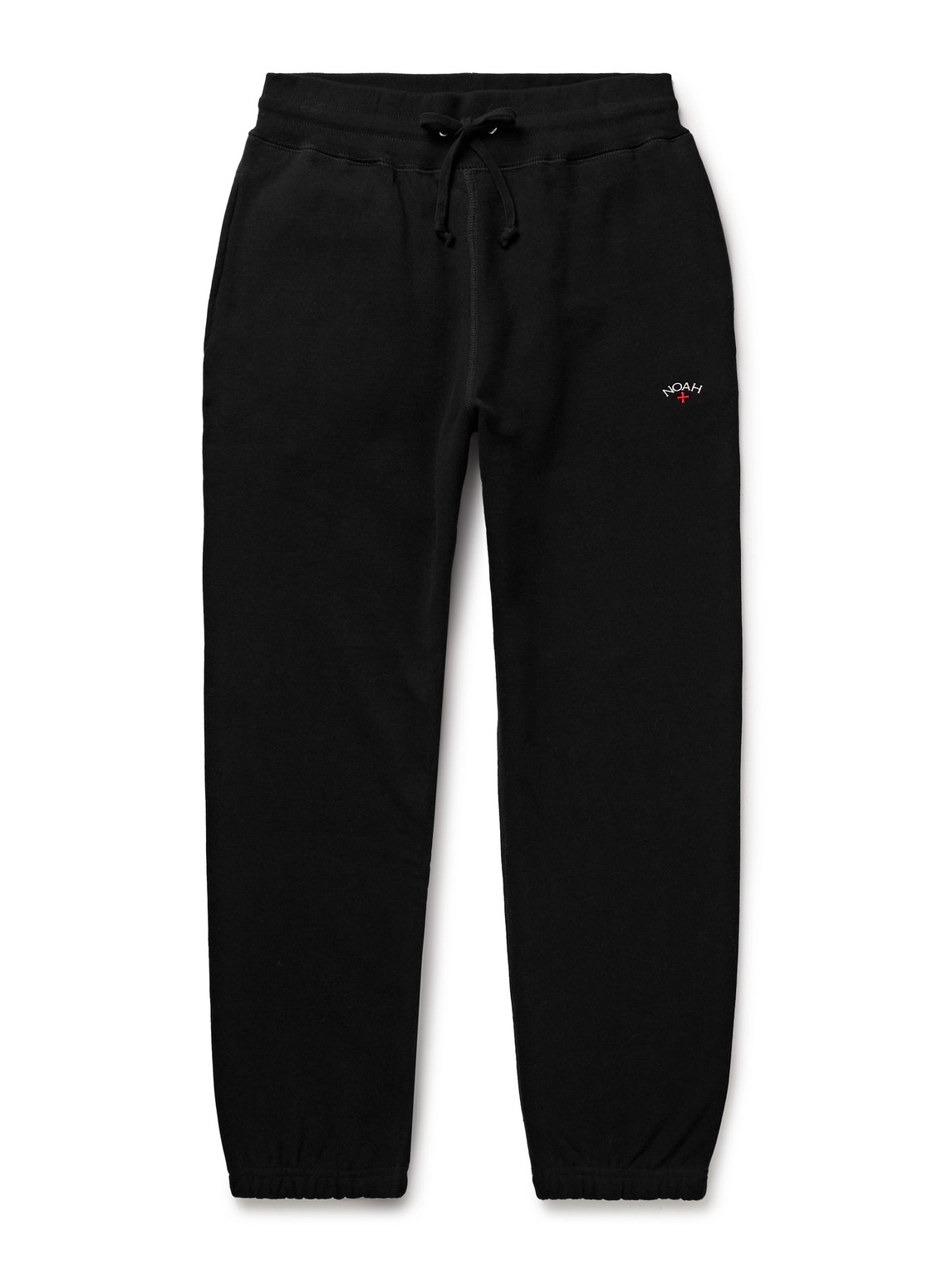Noah Core Tapered Logo-embroidered Cotton-jersey Sweatpants In Black