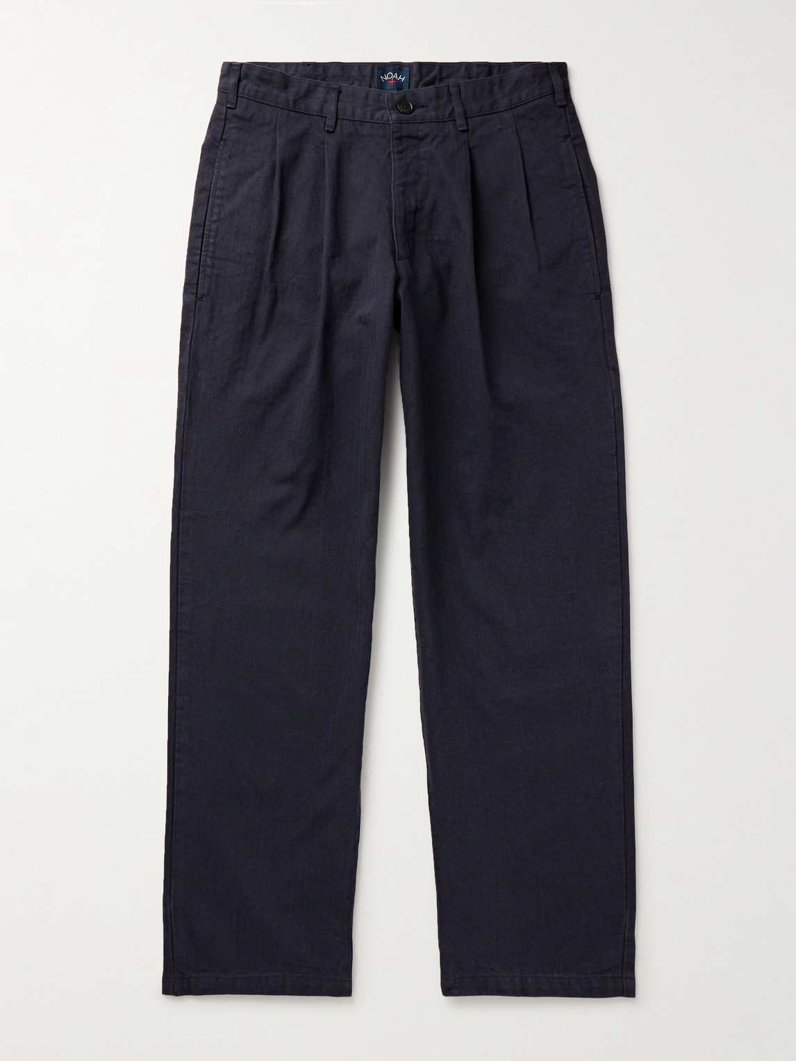 Noah Straight-leg Pleated Herringbone Cotton Trousers In Blue