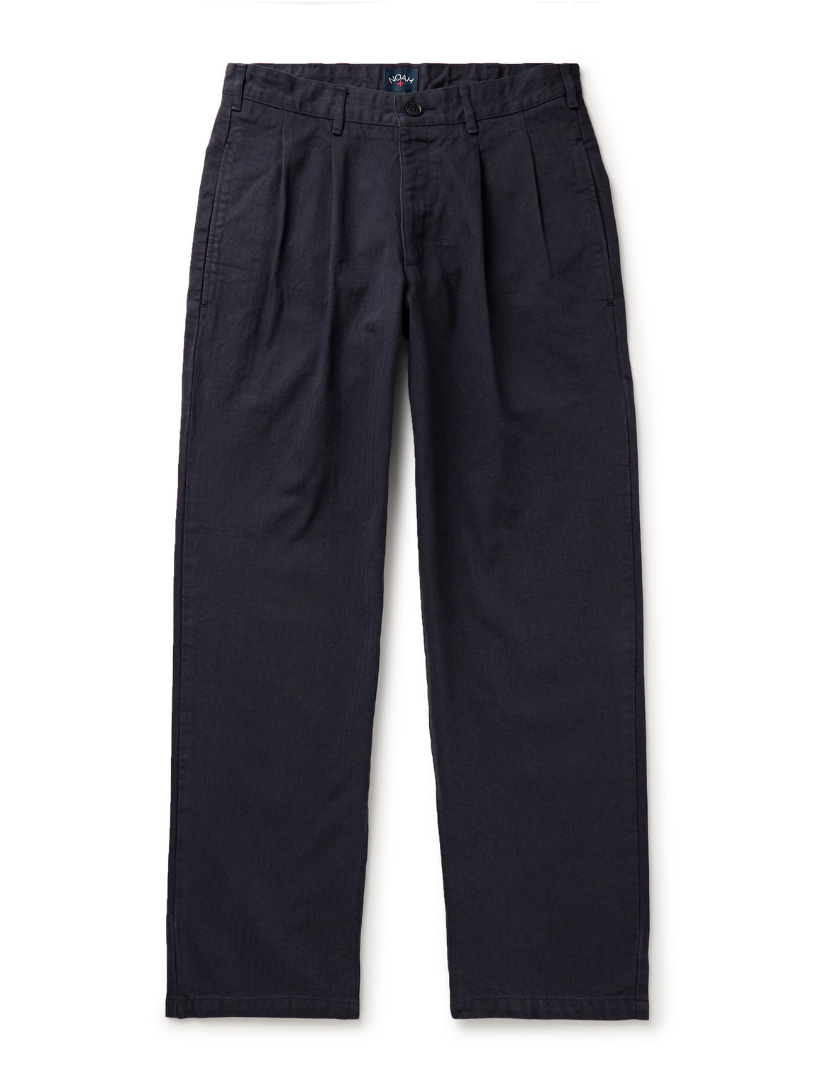 Noah Straight-leg Pleated Herringbone Cotton Trousers In Blue