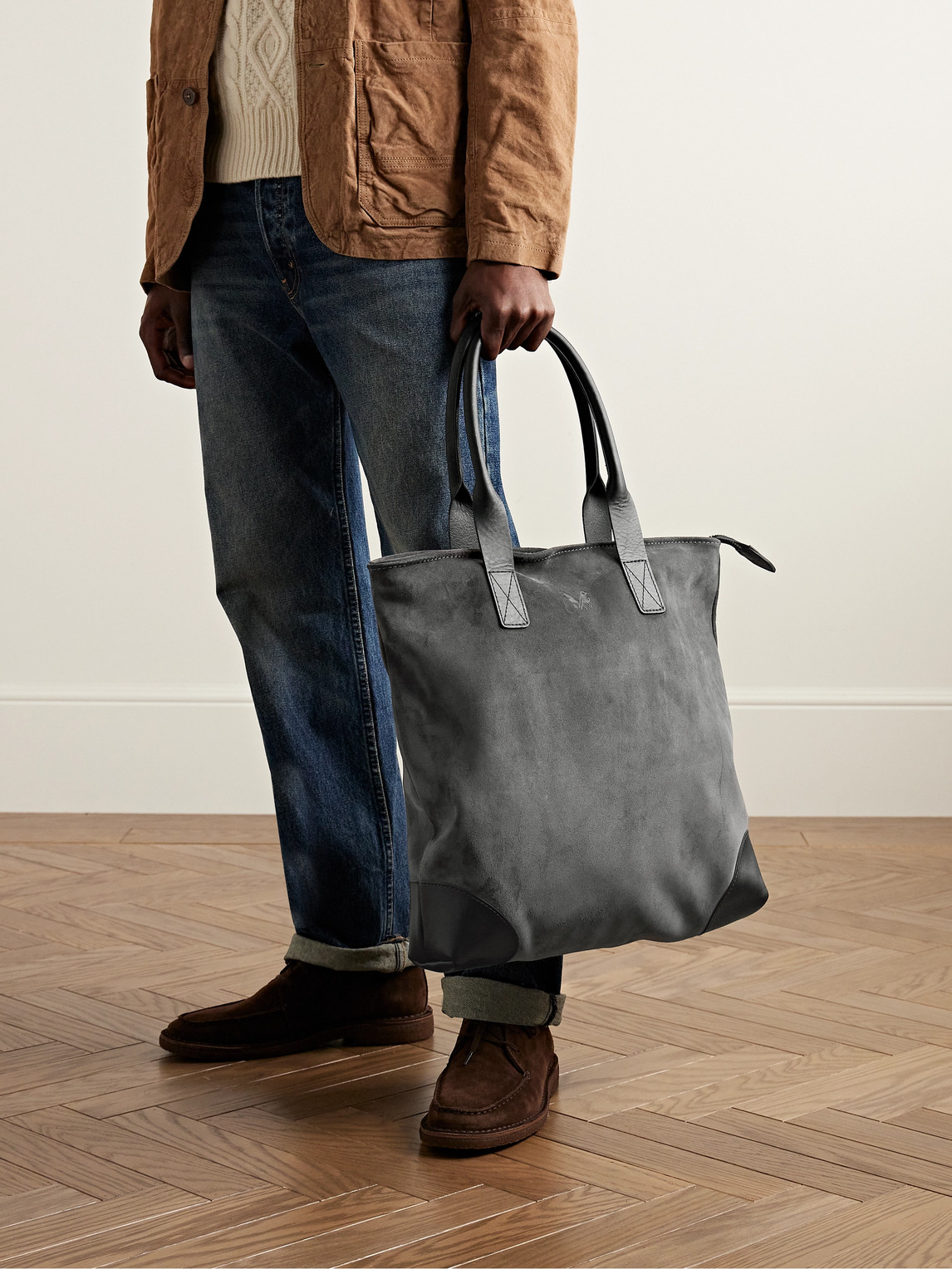Shop Bennett Winch Leather-trimmed Suede Tote Bag In Gray