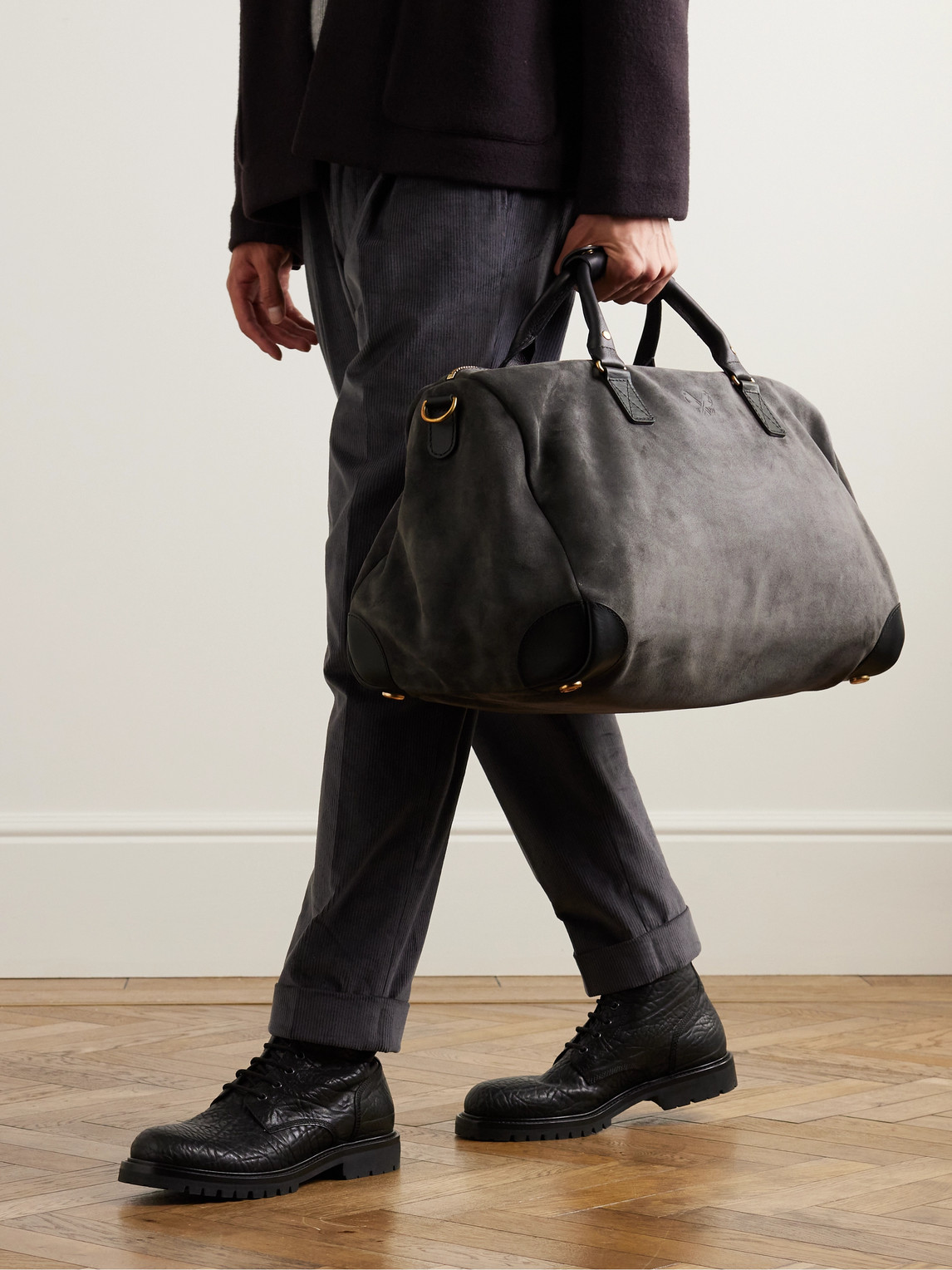 BENNETT WINCH COMMUTER LEATHER-TRIMMED SUEDE HOLDALL