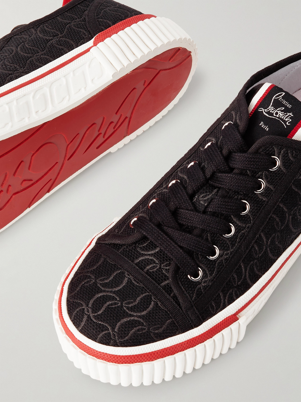 Shop Christian Louboutin Pedro Junior Logo-jacquard Canvas Sneakers In Black