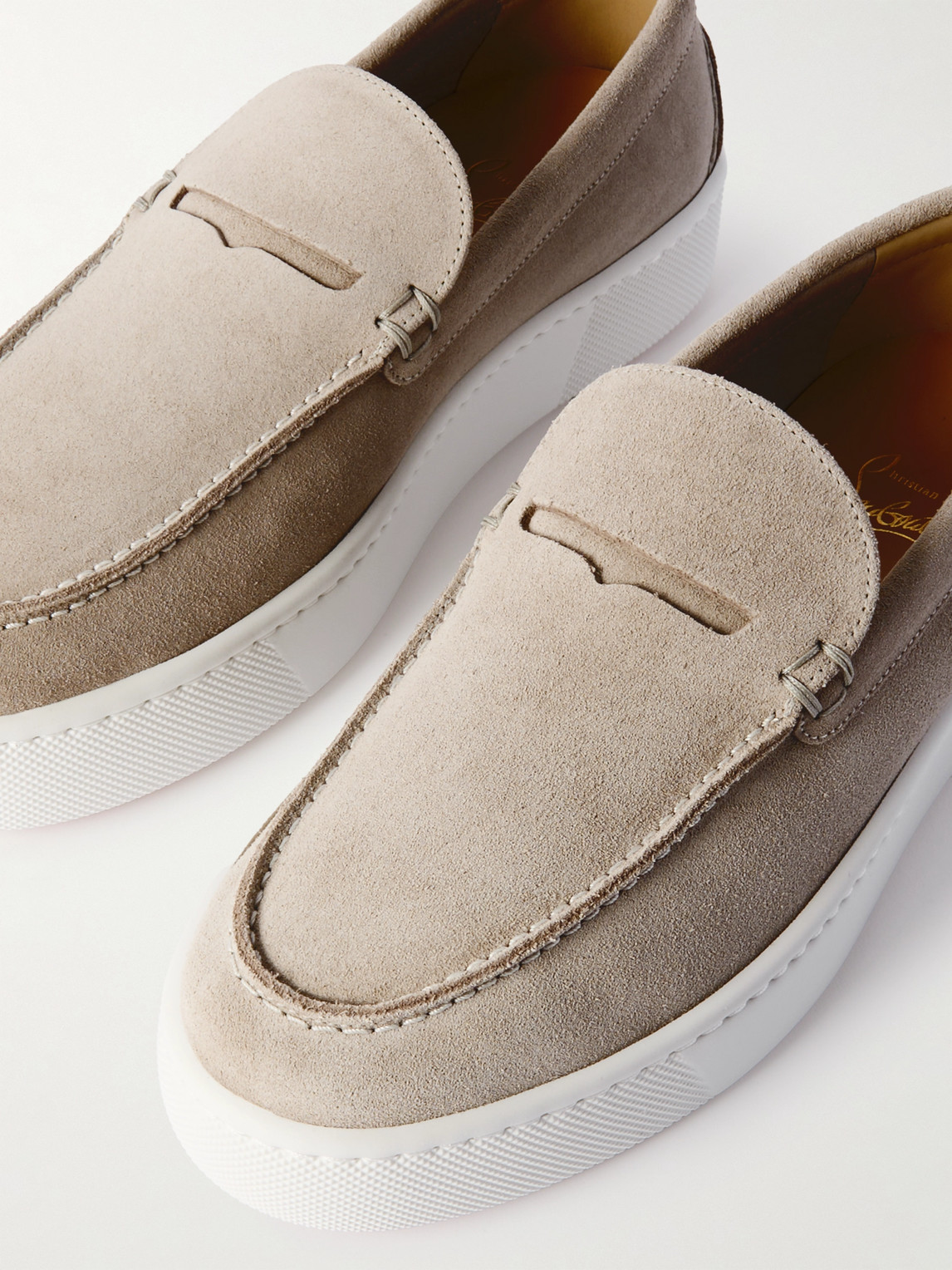 Christian Louboutin Paqueboat Suede Penny Loafers In Neutrals
