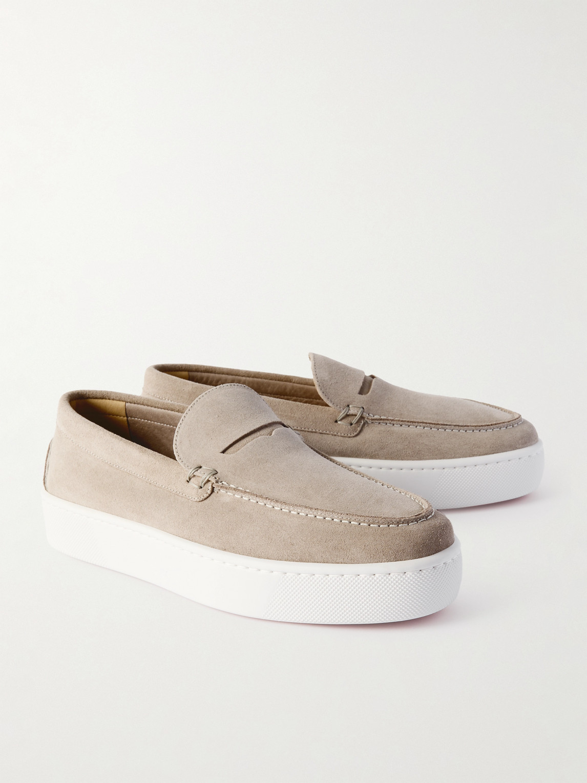 Christian Louboutin Paqueboat Suede Penny Loafers In Neutrals