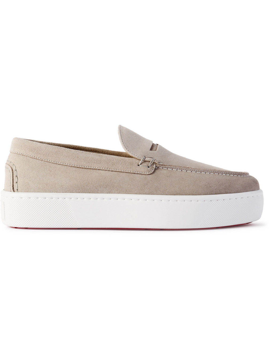 Christian Louboutin Paqueboat Suede Penny Loafers In Neutrals