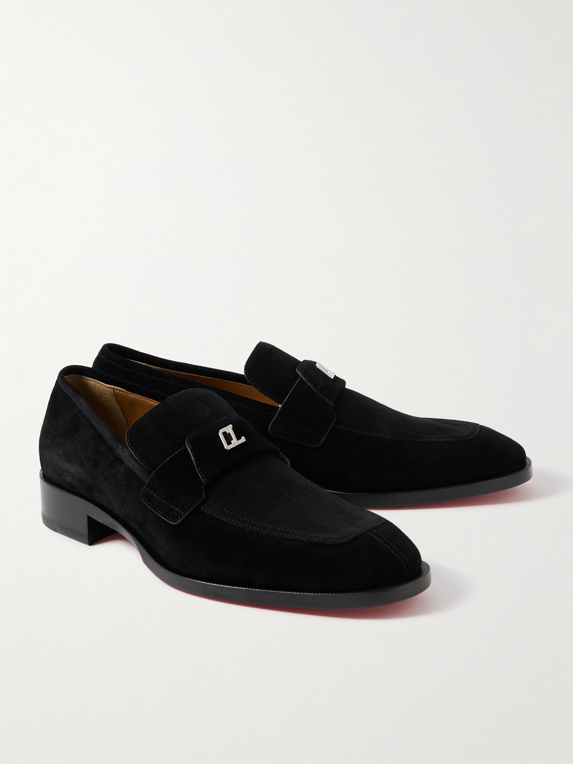 Shop Christian Louboutin Varsimoc Logo-embellished Suede Loafers In Black