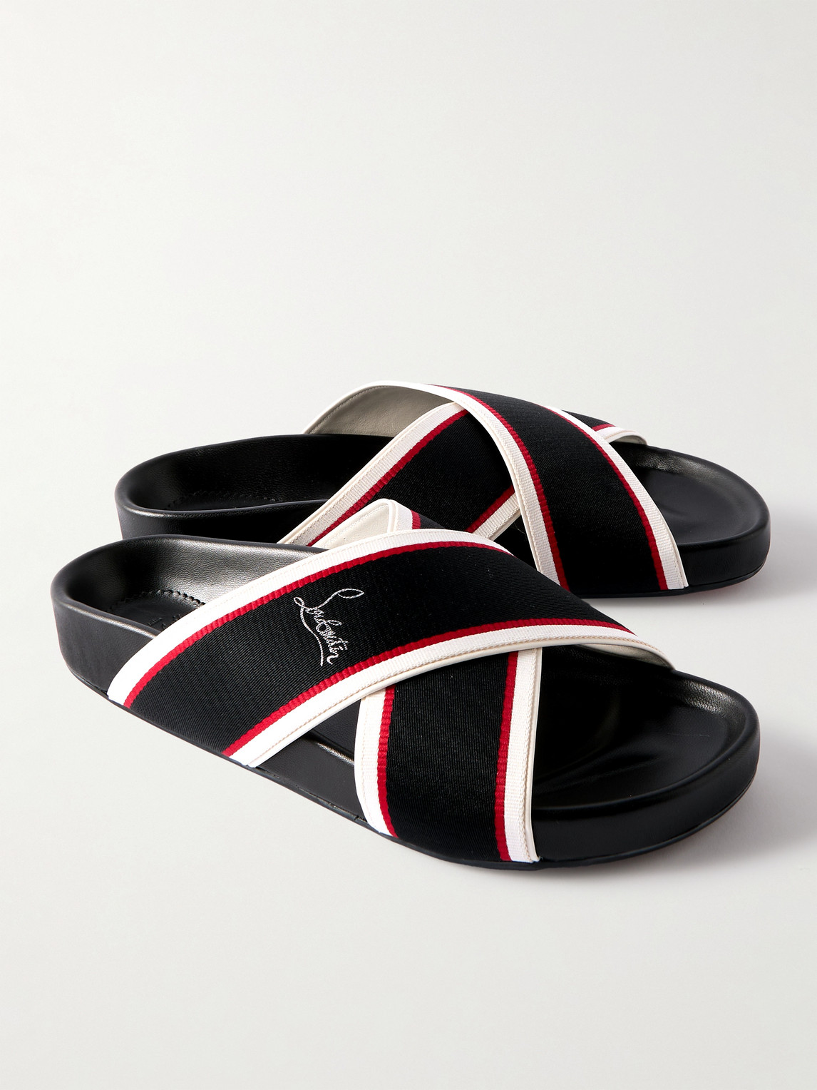 Shop Christian Louboutin Striped Webbing Sandals In Black
