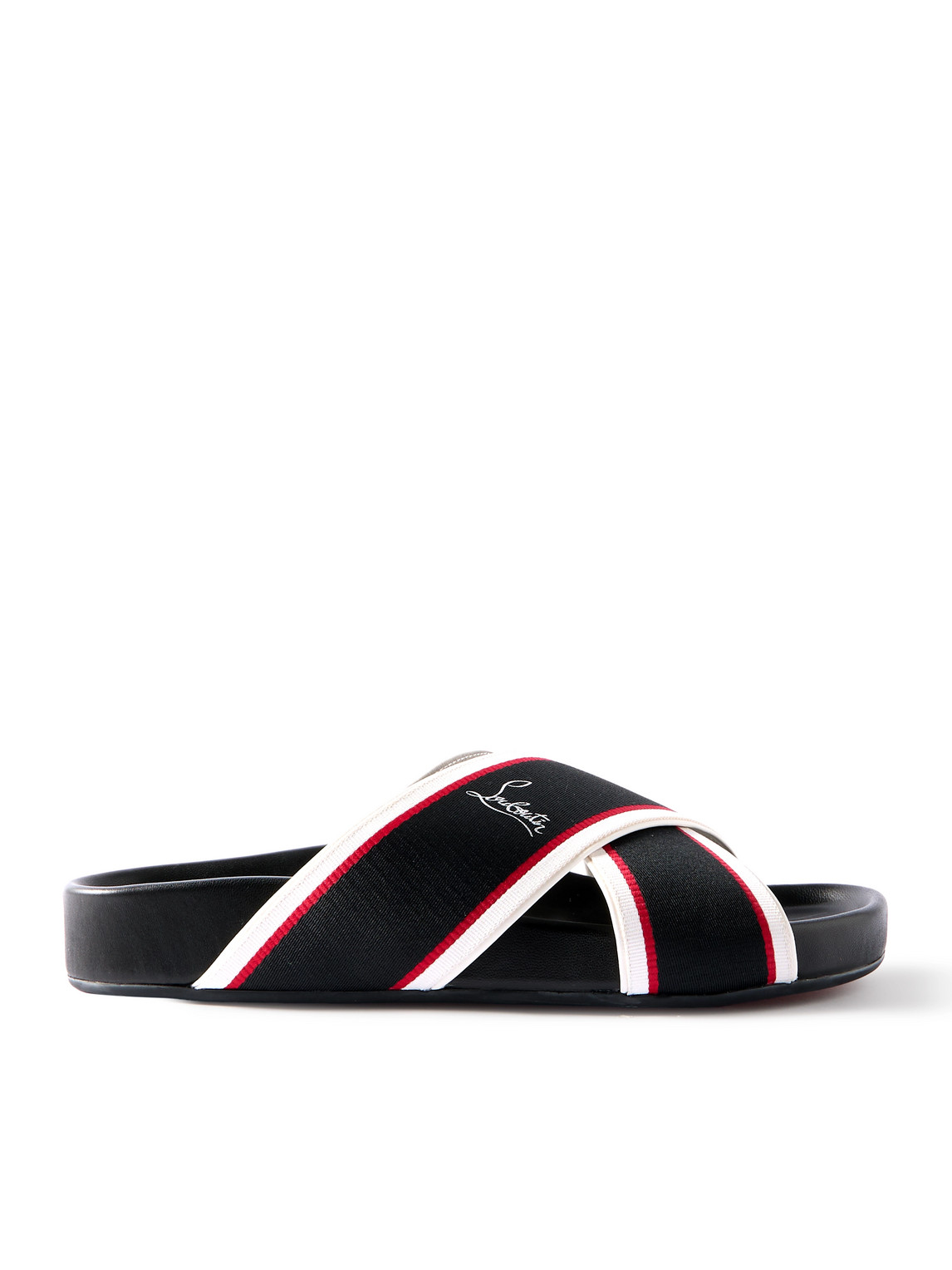 Christian Louboutin Striped Webbing Sandals In Black