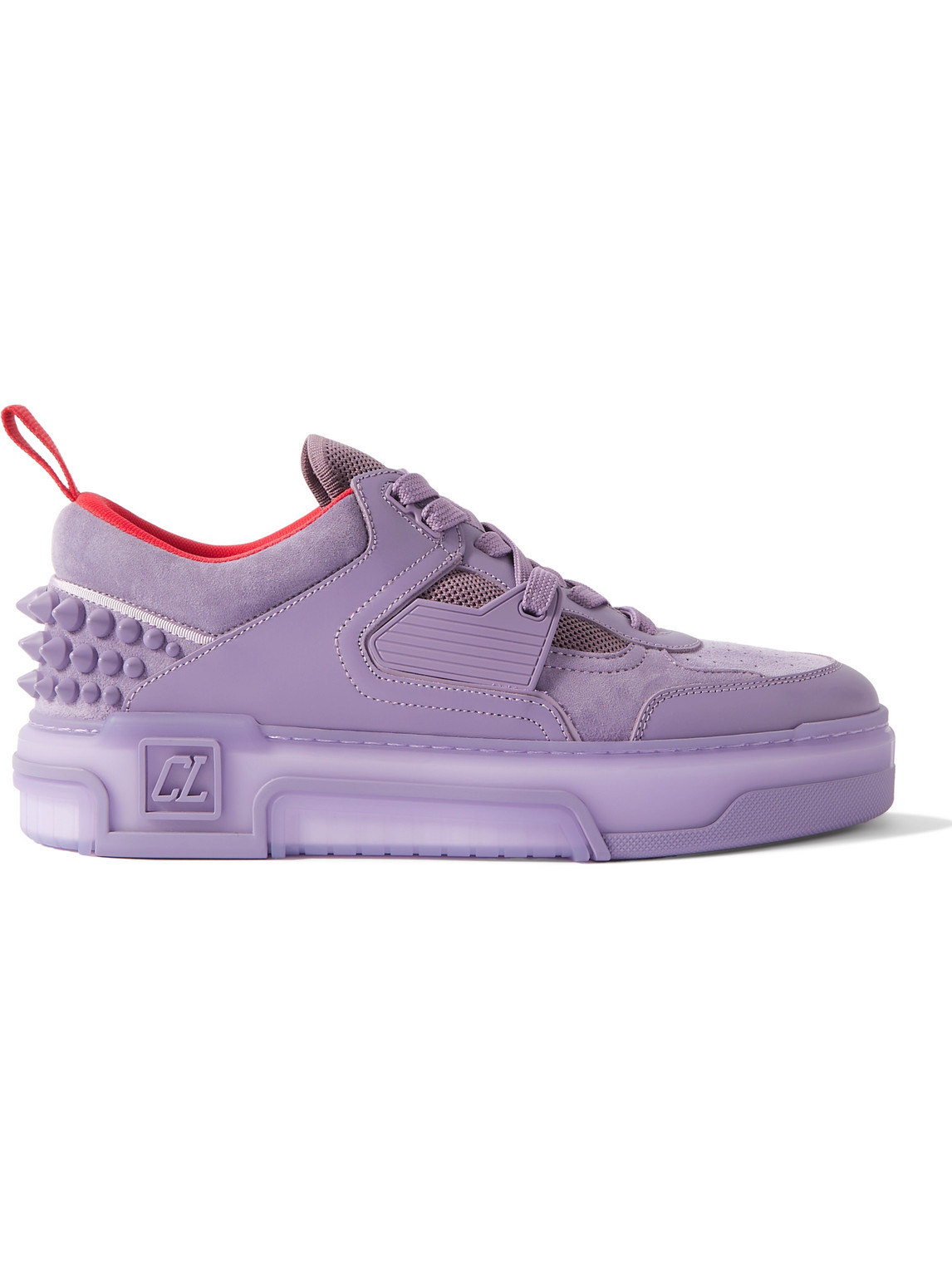 Christian Louboutin Astroloubi Spiked Leather, Suede And Mesh Trainers In Purple