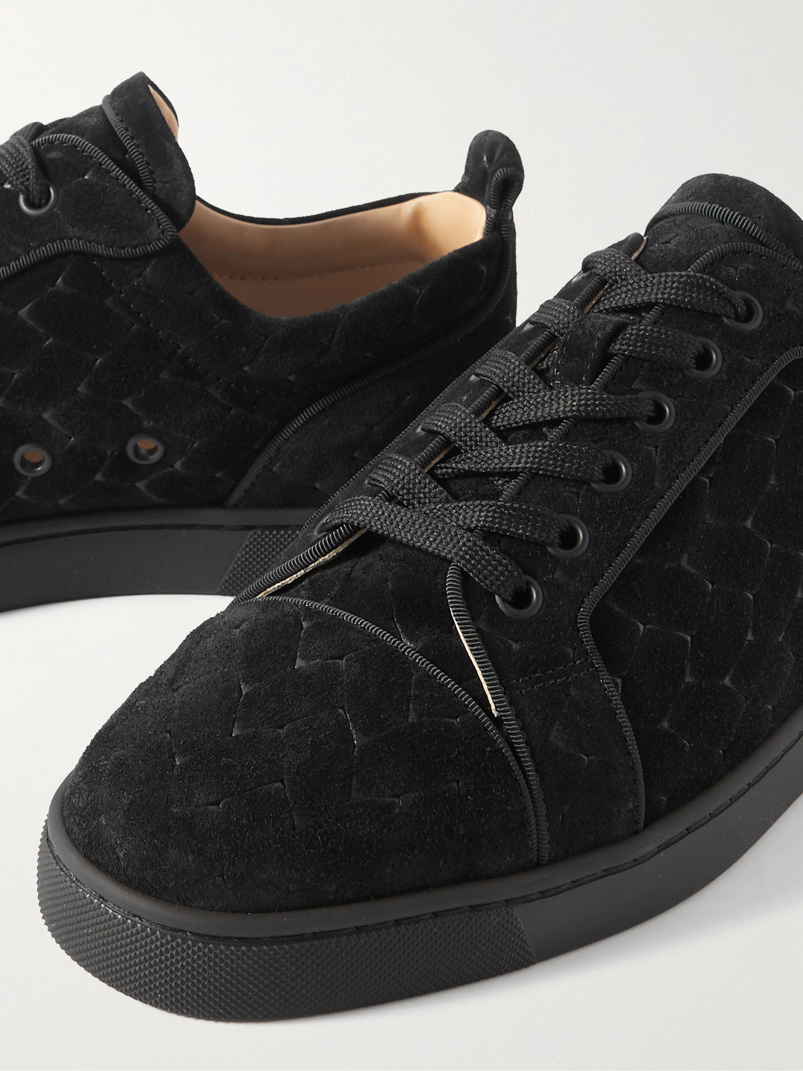 Shop Christian Louboutin Louis Junior Orlato Woven Suede Sneakers In Black