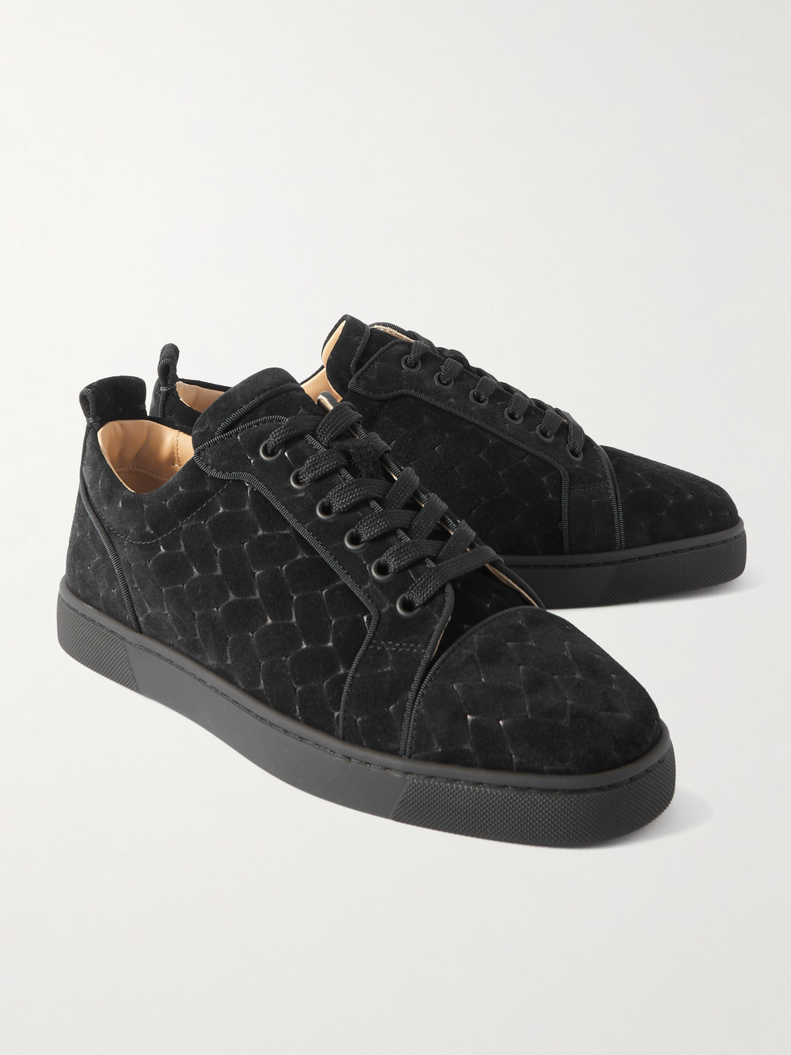 Shop Christian Louboutin Louis Junior Orlato Woven Suede Sneakers In Black