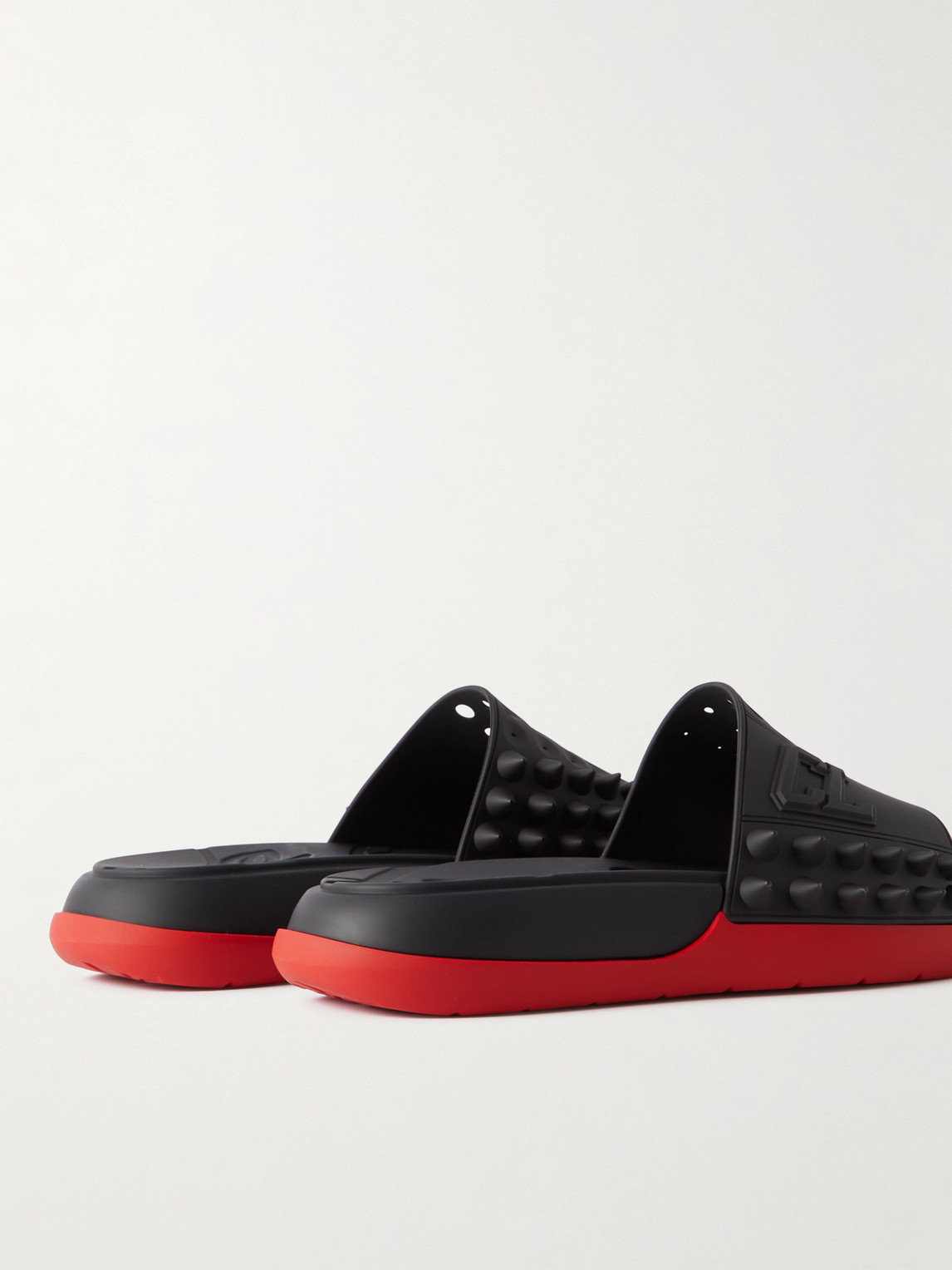 Shop Christian Louboutin Take It Easy Logo-embossed Cutout Spiked Rubber Slides In Black