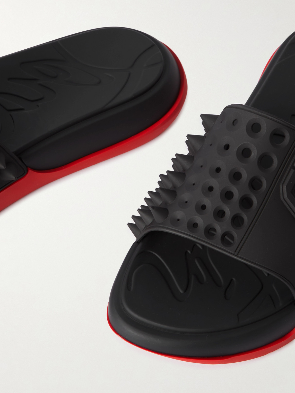 Shop Christian Louboutin Take It Easy Logo-embossed Cutout Spiked Rubber Slides In Black