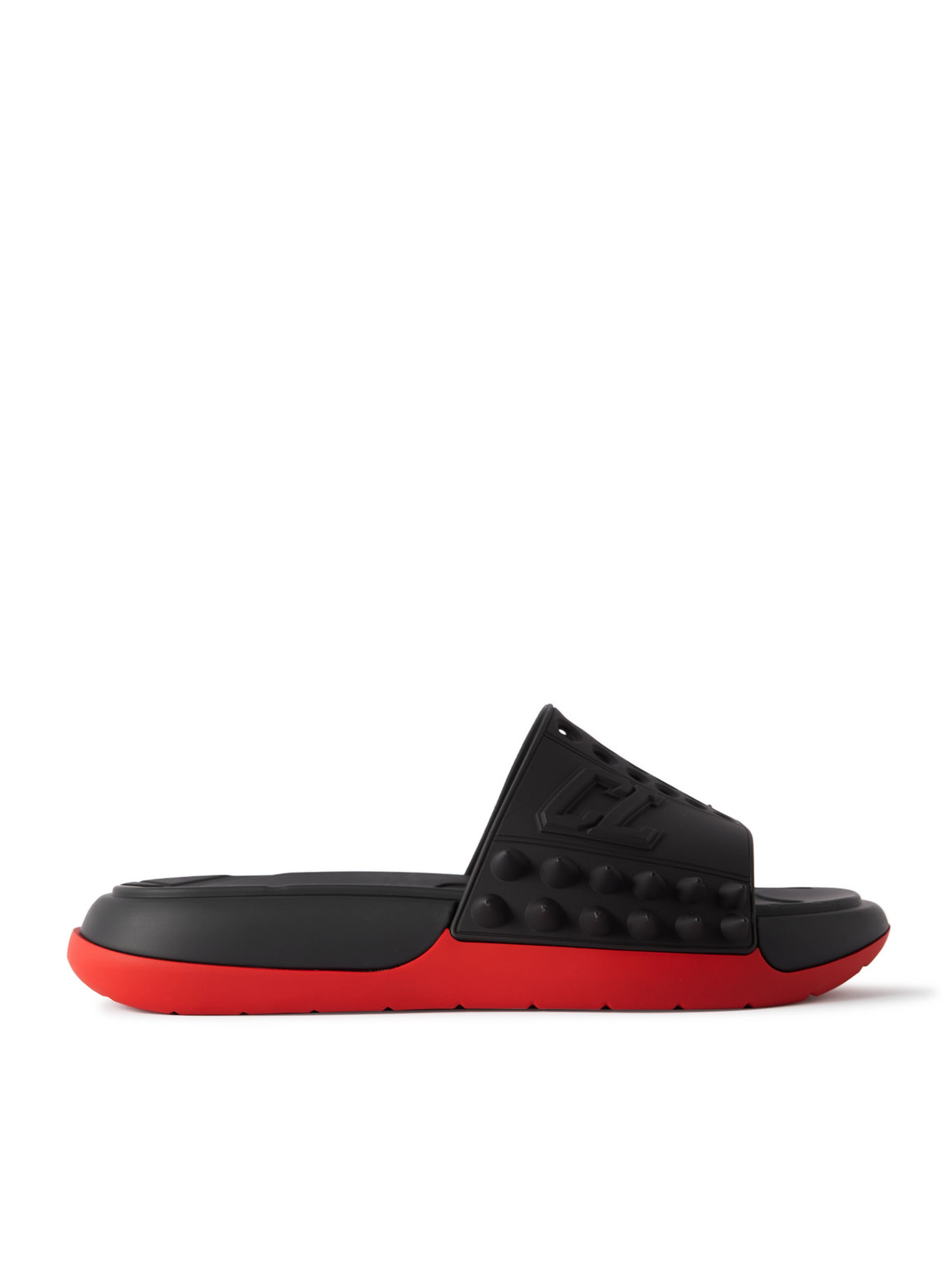 Shop Christian Louboutin Take It Easy Logo-embossed Cutout Spiked Rubber Slides In Black