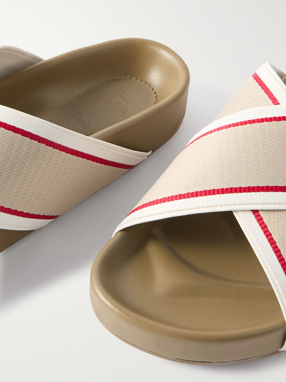 Shop Christian Louboutin Striped Webbing Sandals In Neutrals