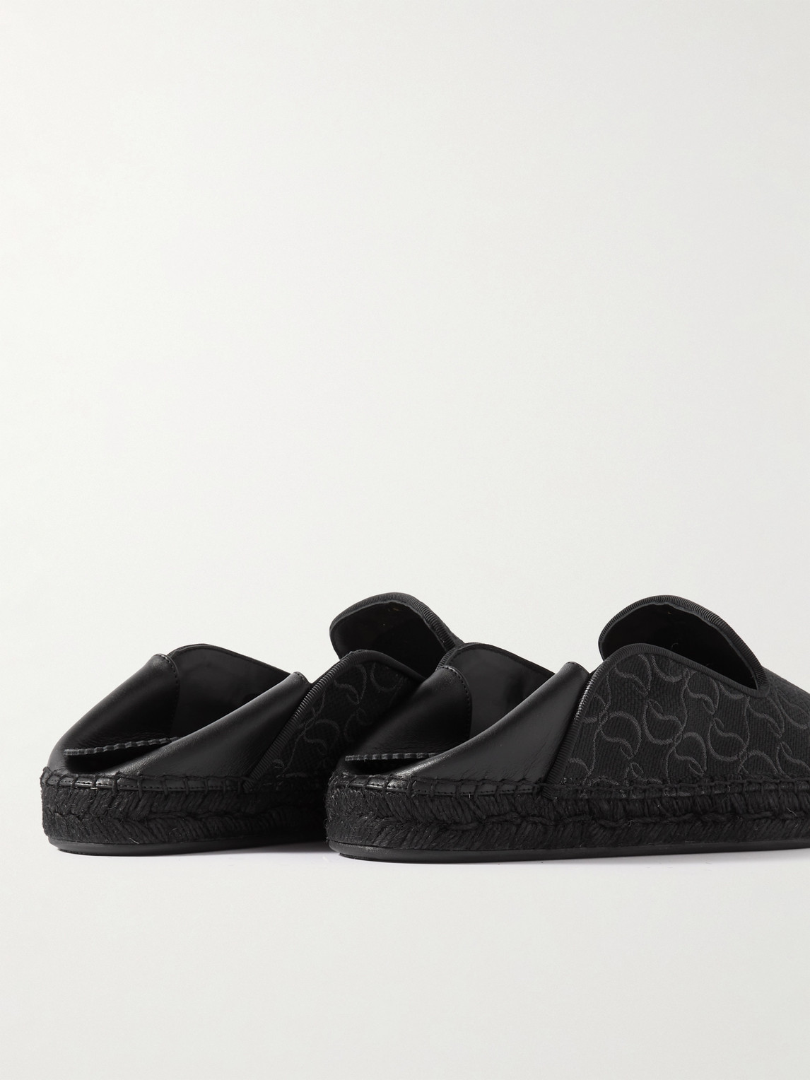 Shop Christian Louboutin Varsi Espadon Collapsible-heel Logo-jacquard Canvas And Leather Espadrilles In Black