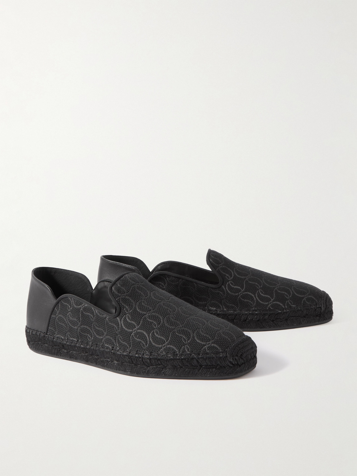Shop Christian Louboutin Varsi Espadon Collapsible-heel Logo-jacquard Canvas And Leather Espadrilles In Black