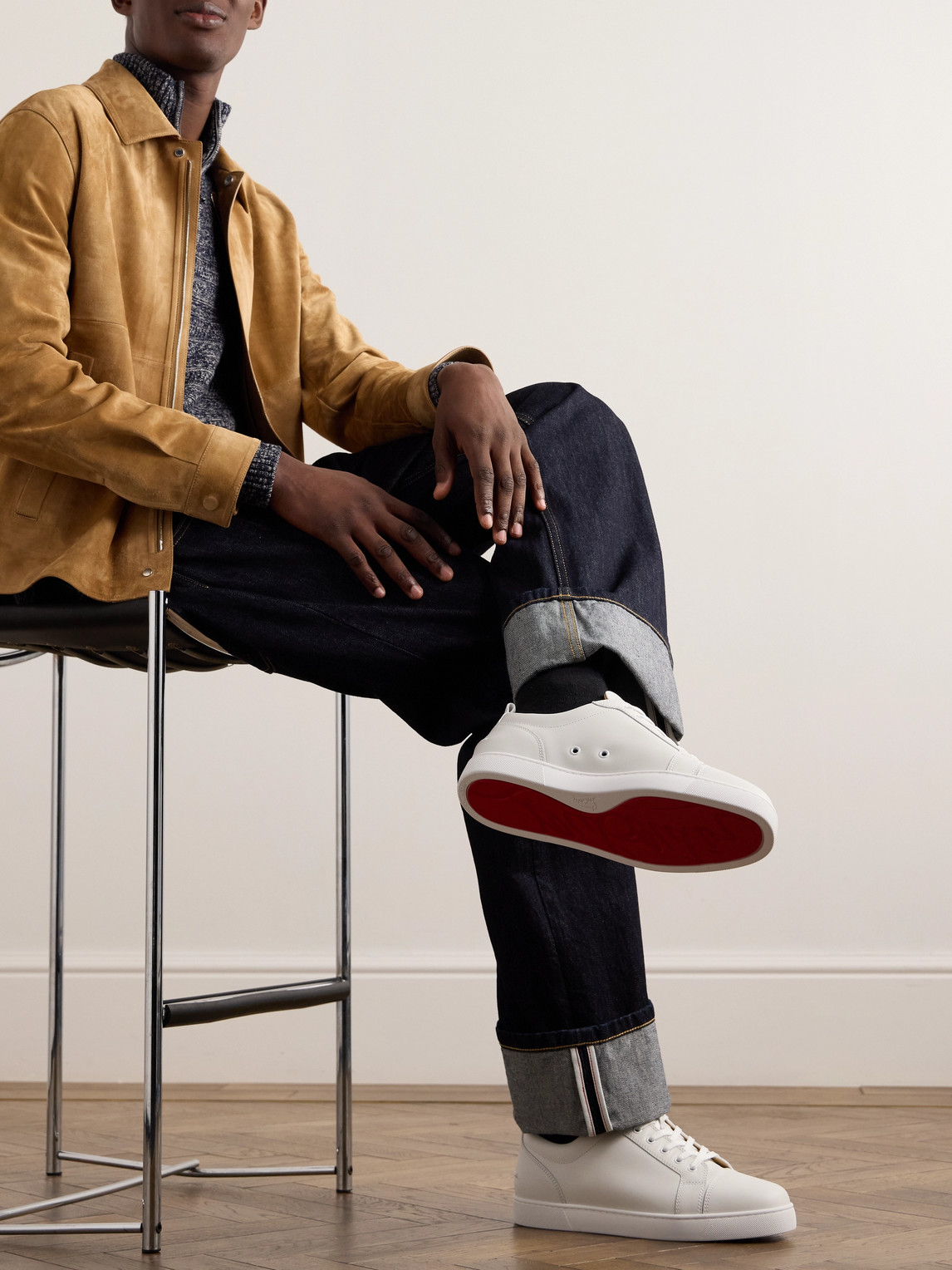 Christian Louboutin Louis Junior Spikes Sneaker In White