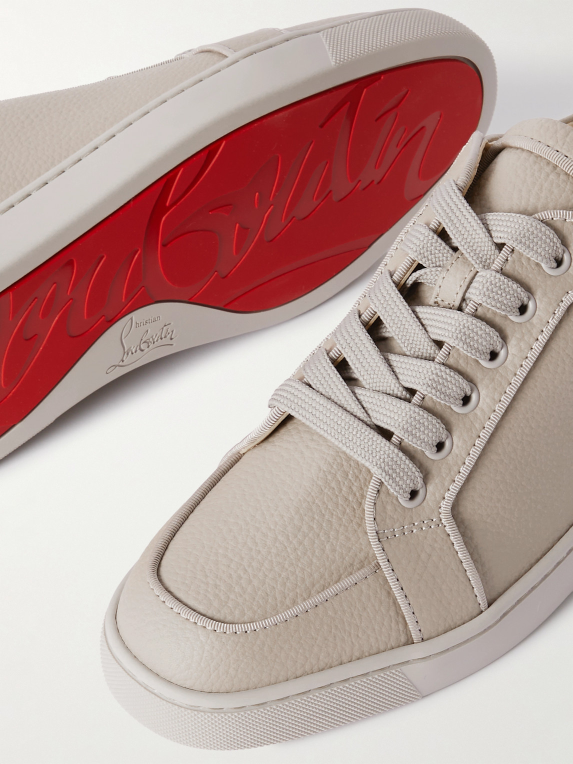 Shop Christian Louboutin Rantulow Orlato Grosgrain-trimmed Full-grain Leather Sneakers In Neutrals