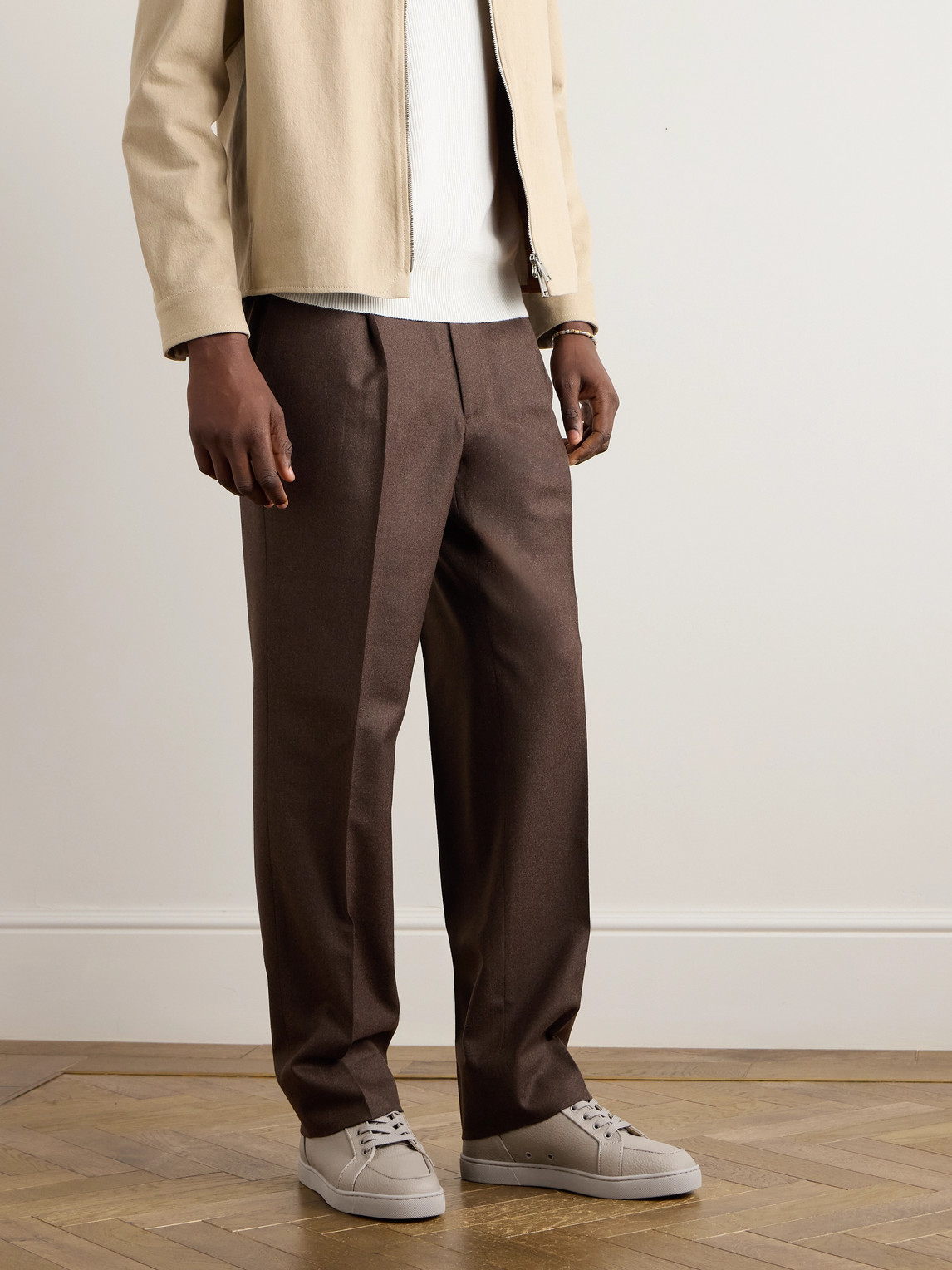 Christian Louboutin Rantulow Orlato Grosgrain-trimmed Full-grain Leather Sneakers In Neutrals