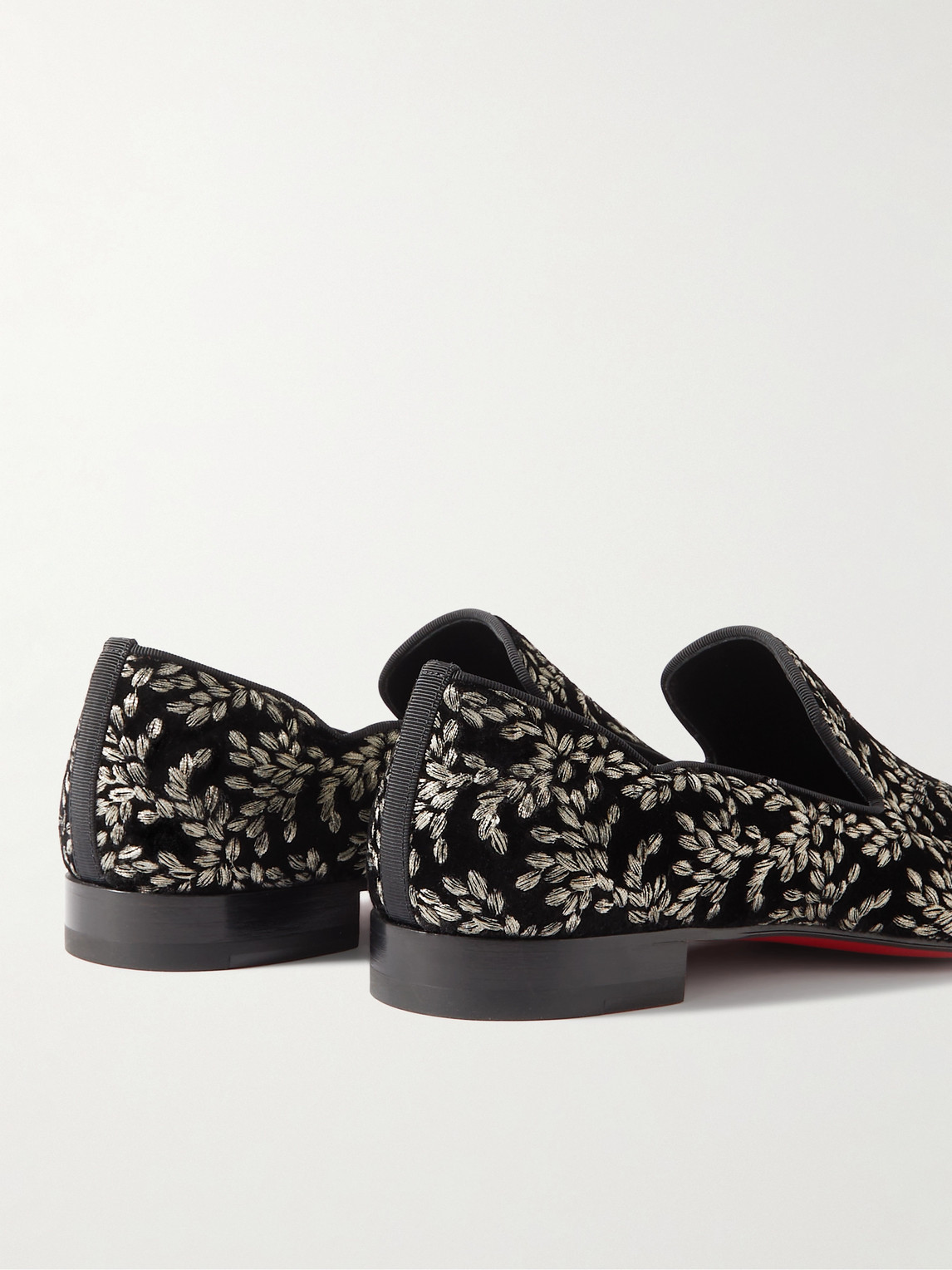 Shop Christian Louboutin Dandy Chick Grosgrain-trimmed Embroidered Velour Loafers In Black