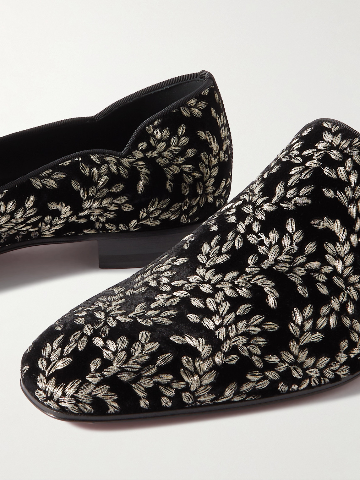 Shop Christian Louboutin Dandy Chick Grosgrain-trimmed Embroidered Velour Loafers In Black