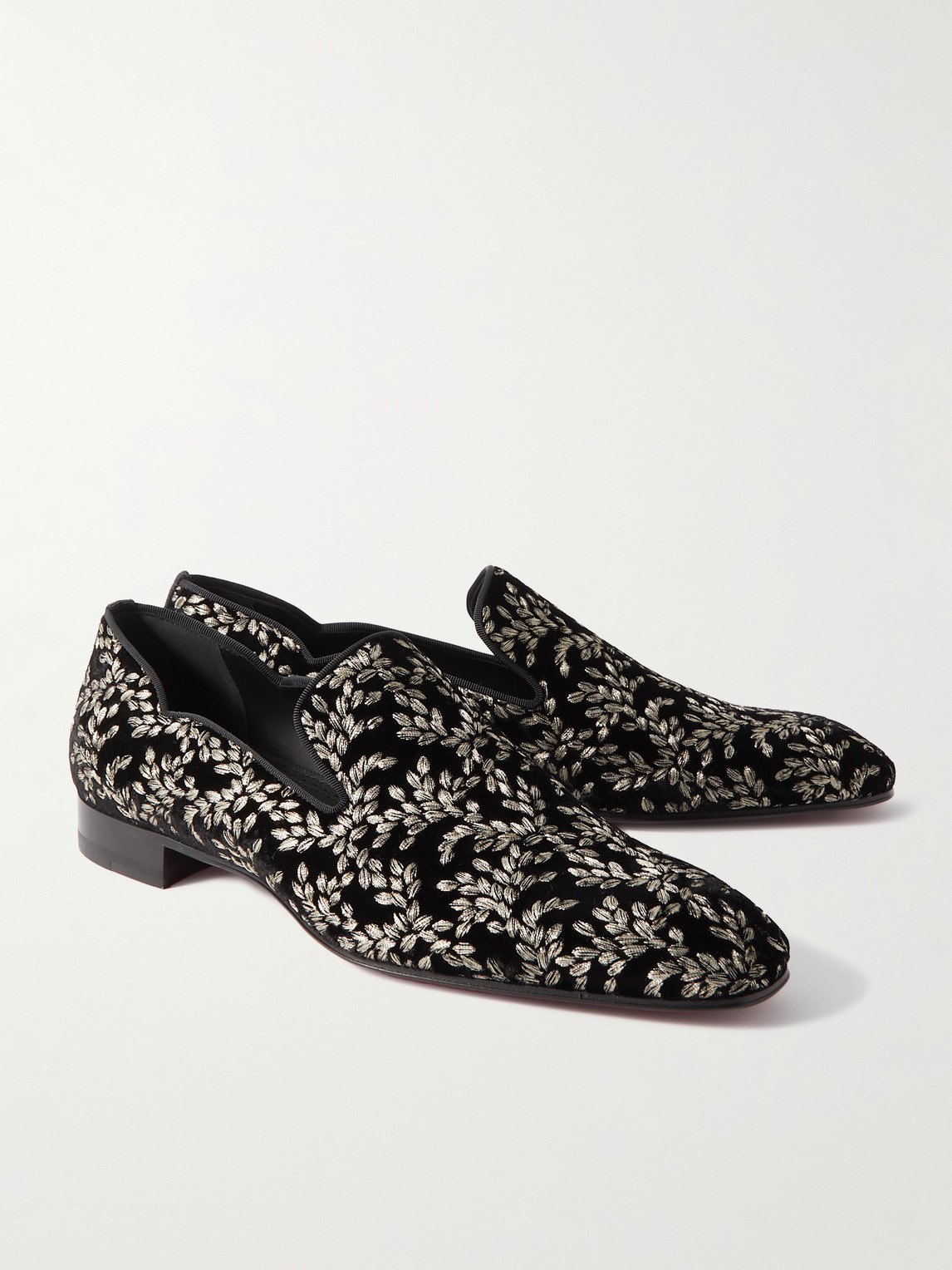 Shop Christian Louboutin Dandy Chick Grosgrain-trimmed Embroidered Velour Loafers In Black