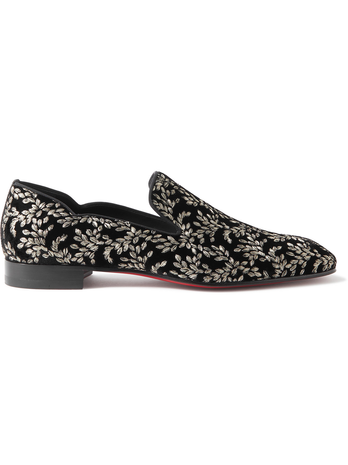 Shop Christian Louboutin Dandy Chick Grosgrain-trimmed Embroidered Velour Loafers In Black