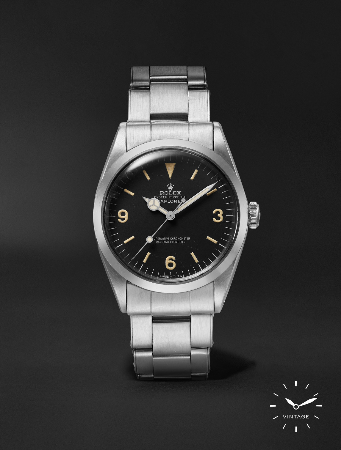 Pre-Owned Wind Vintage 1969 Explorer I Automatic 36mm Oystersteel Watch, Ref. No. 1016