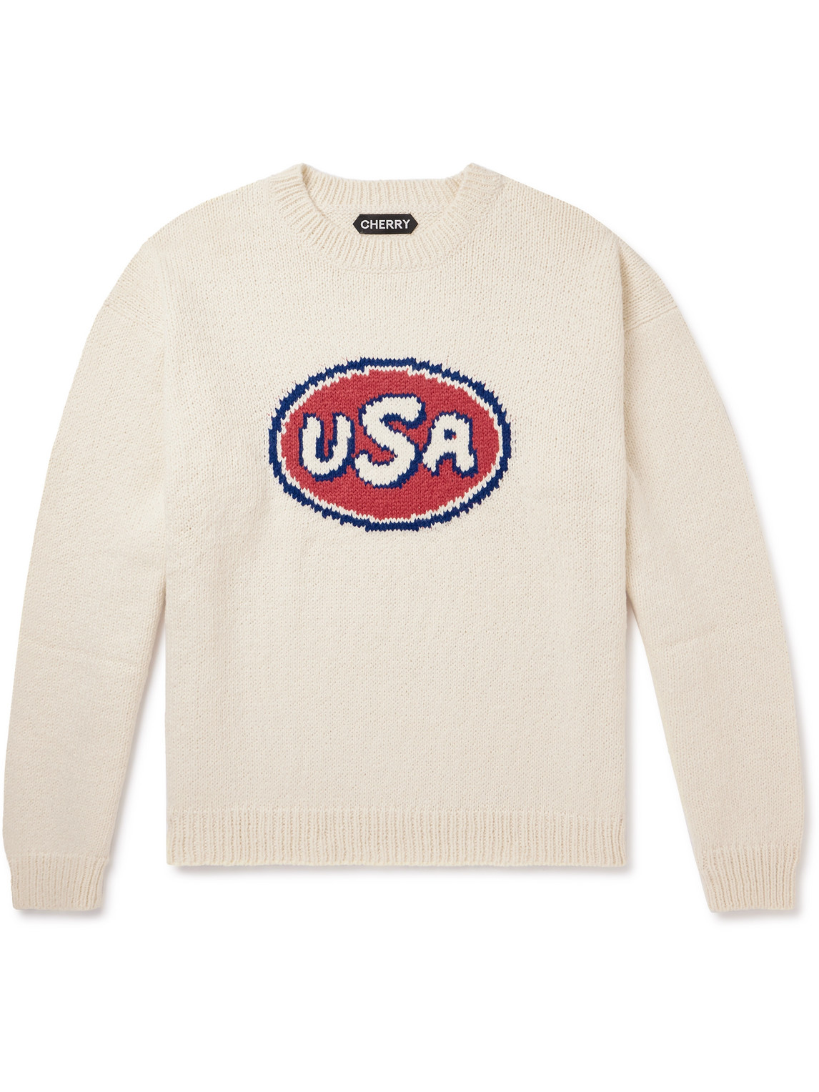 Cherry Los Angeles Logo-intarsia Organic Cotton Sweater In Neutrals