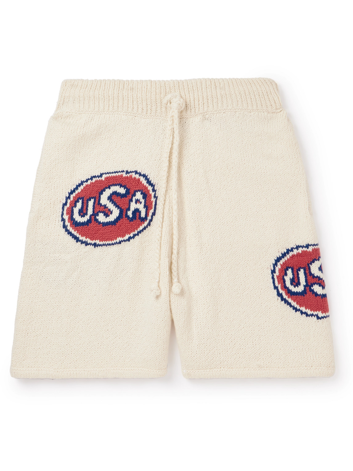 Cherry Los Angeles Straight-leg Logo-intarsia Organic Cotton Shorts In Neutrals