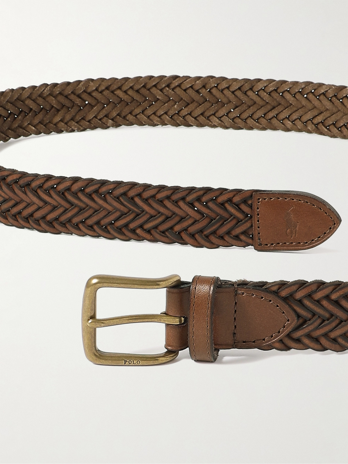 Shop Polo Ralph Lauren 3cm Braided Leather Belt In Brown
