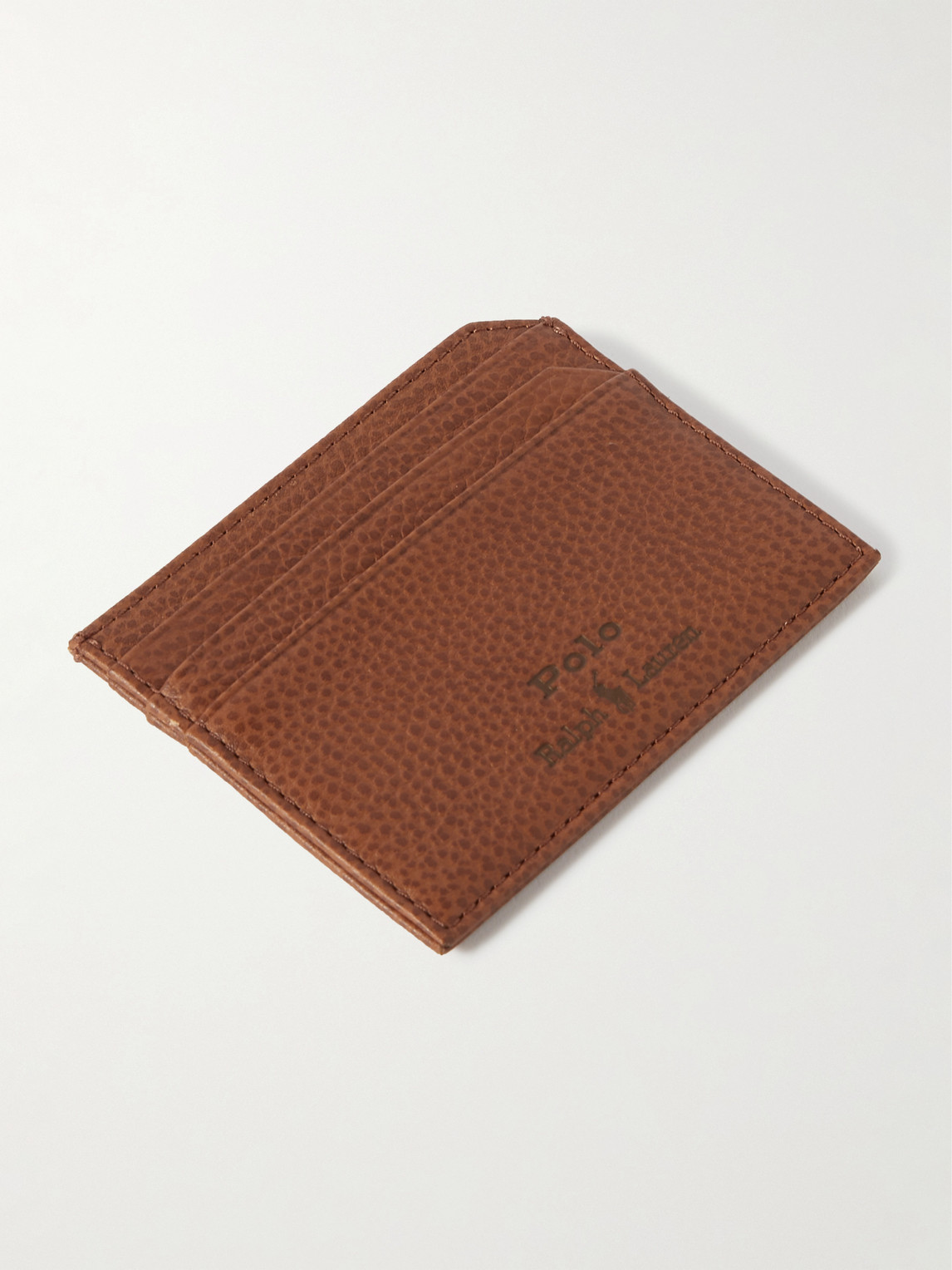 Shop Polo Ralph Lauren Pebble-grain Leather Cardholder In Brown