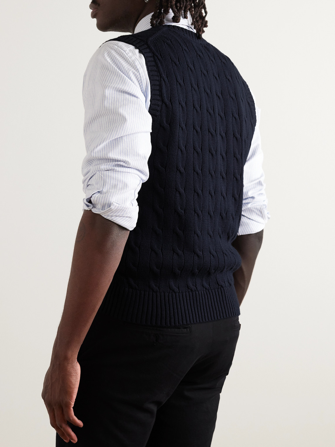 Shop Polo Ralph Lauren Slim-fit Logo-embroidered Cable-knit Cotton Sweater Vest In Blue