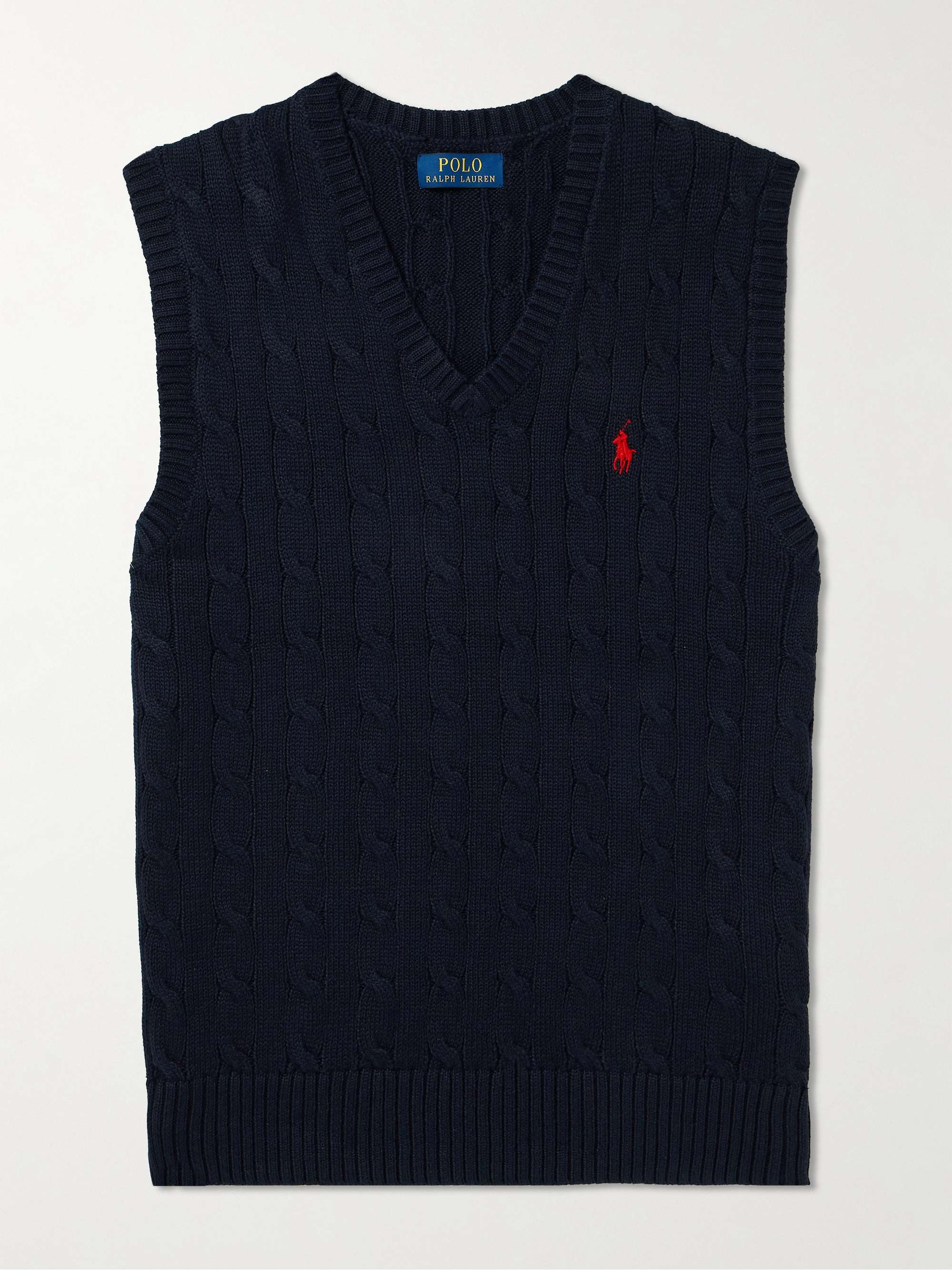 POLO RALPH LAUREN Slim-Fit Logo-Embroidered Cable-Knit Cotton Sweater ...