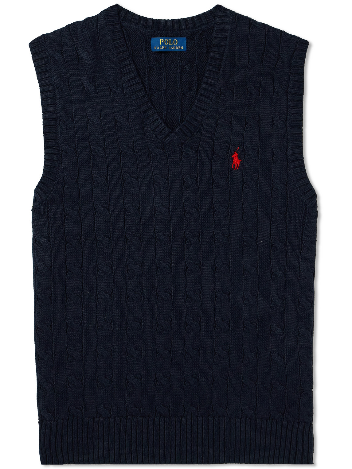 Polo Ralph Lauren Slim-fit Logo-embroidered Cable-knit Cotton Sweater Vest In Blue