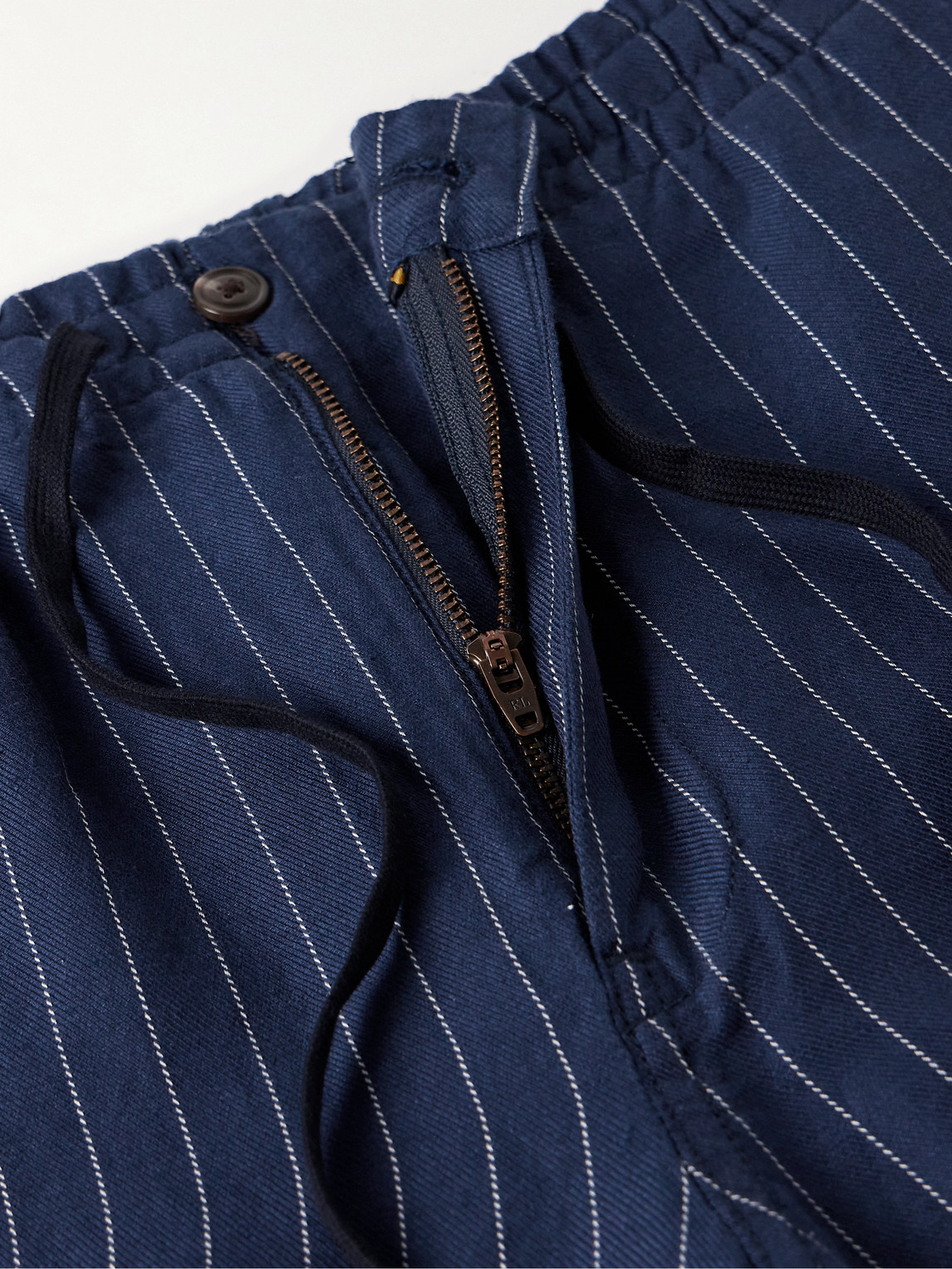 Shop Polo Ralph Lauren Prepster Slim-fit Striped Linen, Lyocell And Cotton-blend Drawstring Trousers In Blue